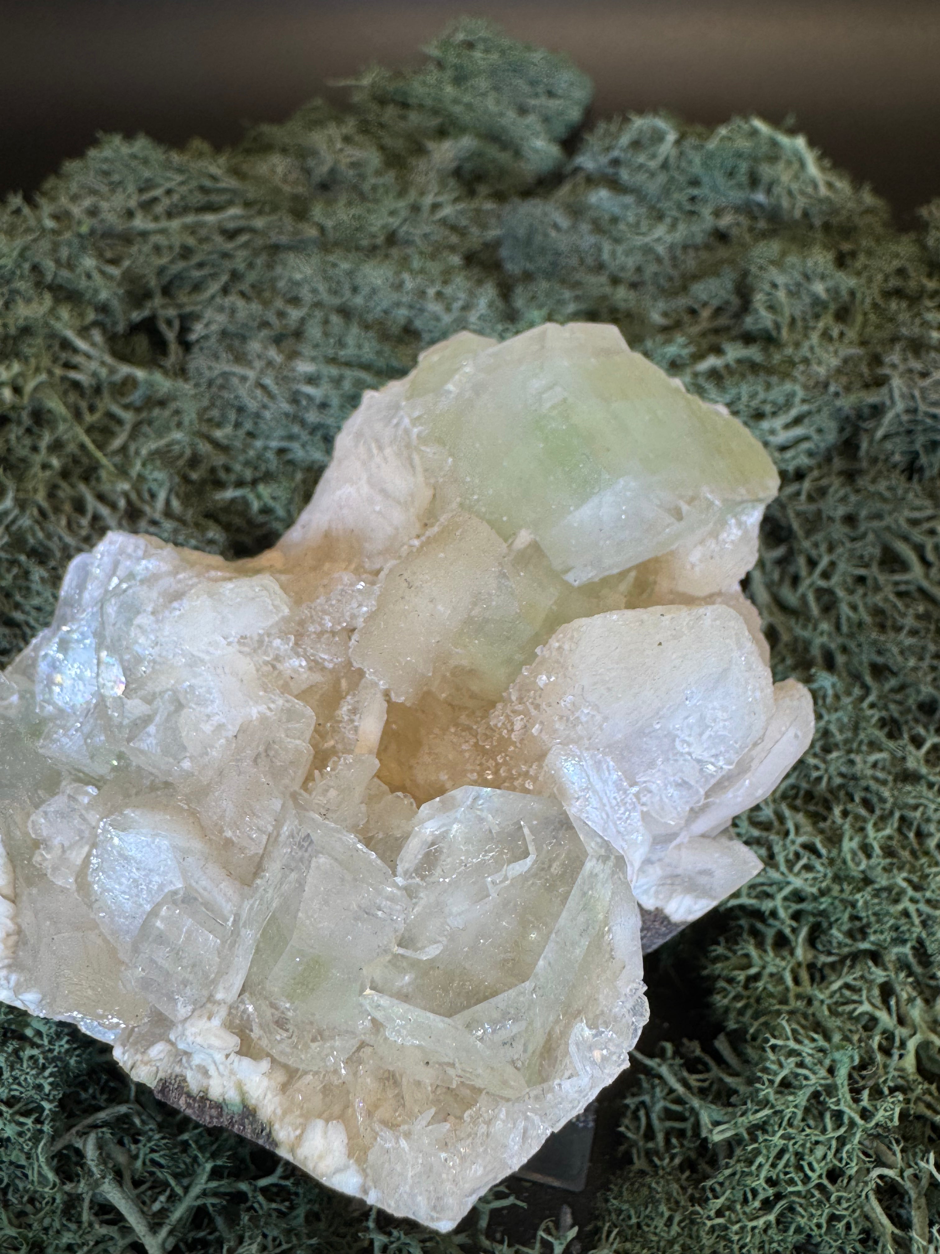 Grüner Apophyllit mit Stilbit Cluster aus Maharashtra, Nashik pune, Indien (416g) - Zuckerstilbit - crystal paradise