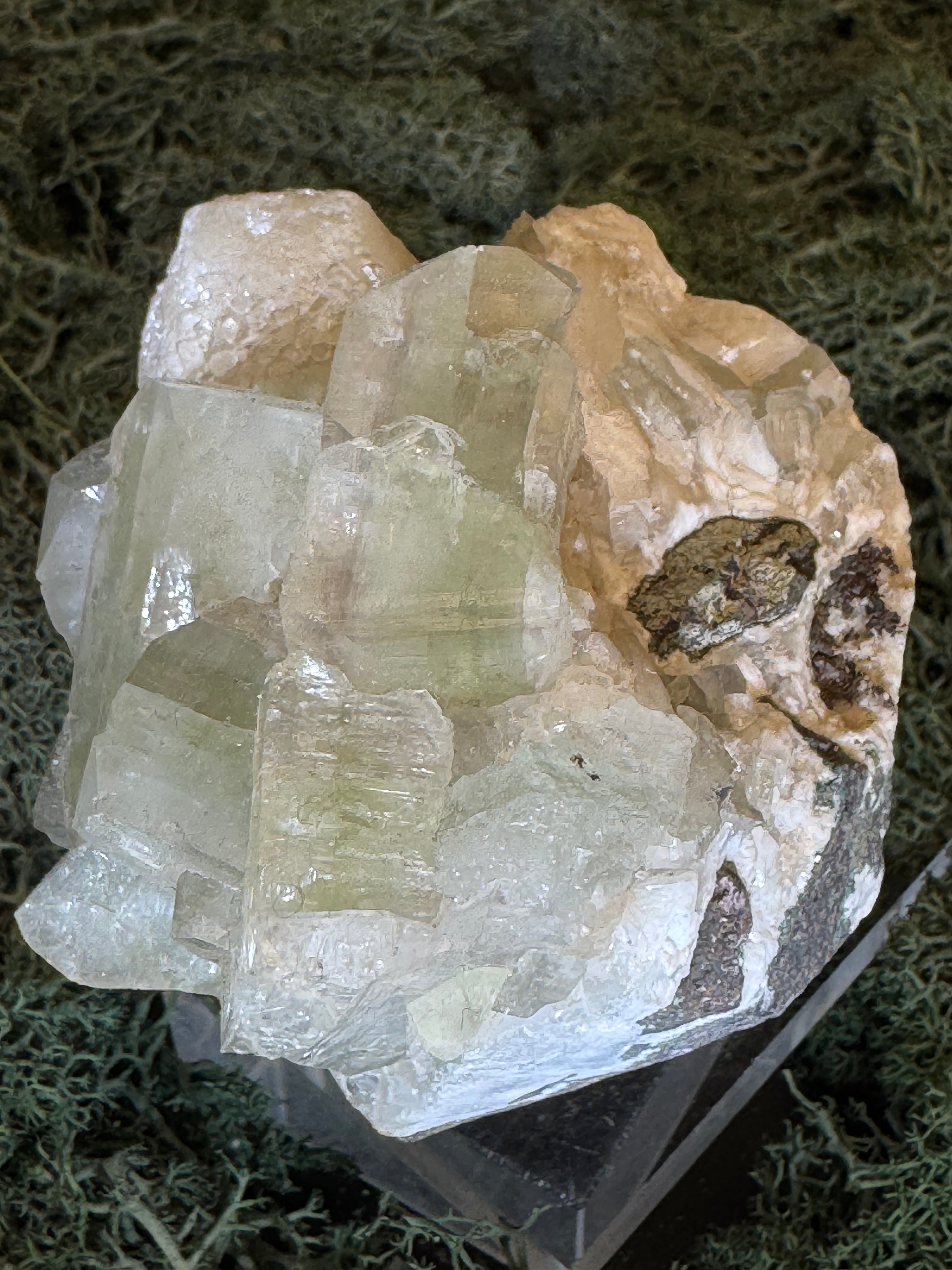 Grüner Apophyllit mit Stilbit Cluster aus Maharashtra, Nashik pune, Indien (348g) - Zuckerstilbit - crystal paradise