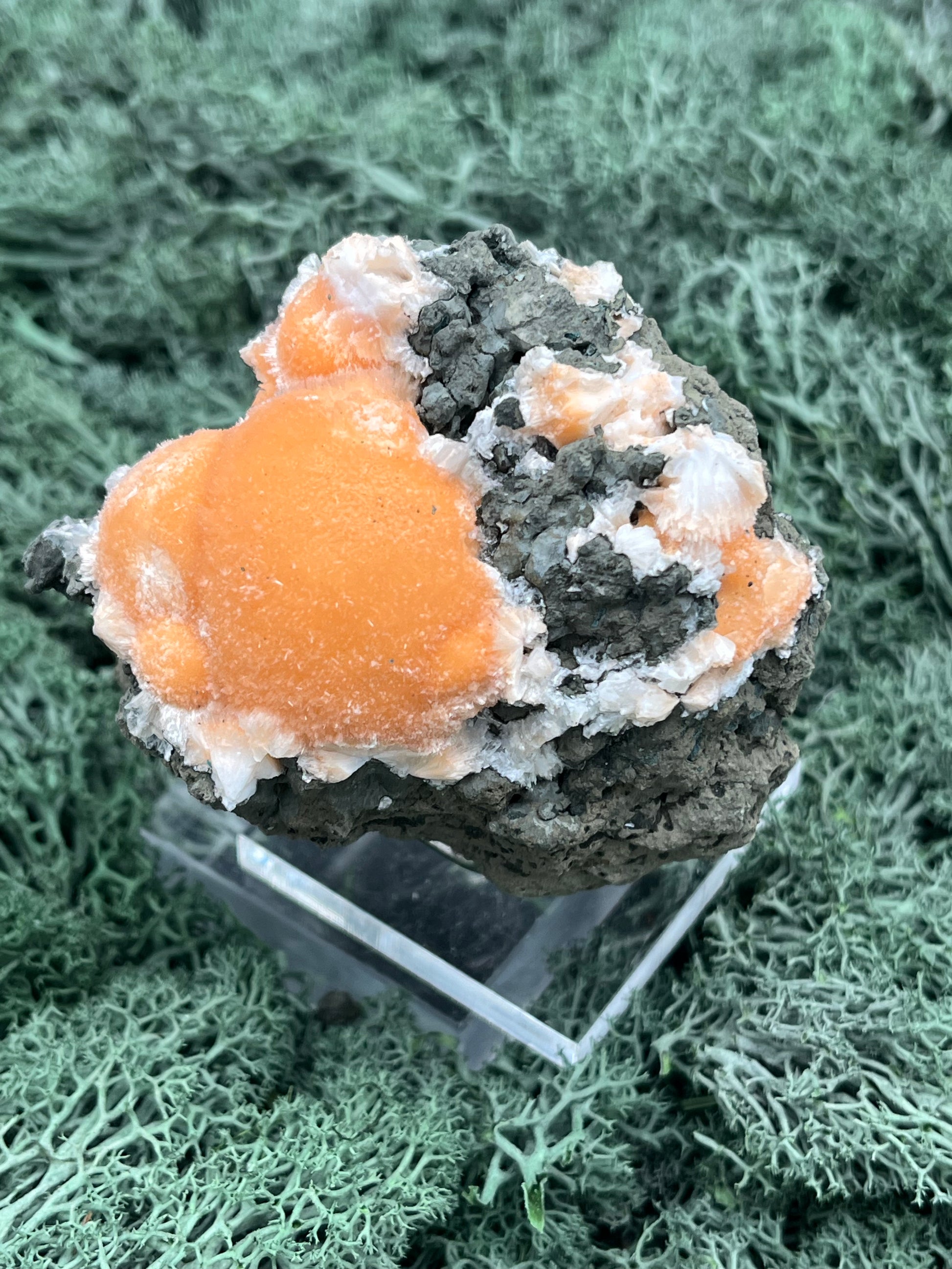 Thomsonit aus Indien (223g) - Stufe - leuchtend orange Farbe - Kugeln auf Muttergestein - crystal paradise