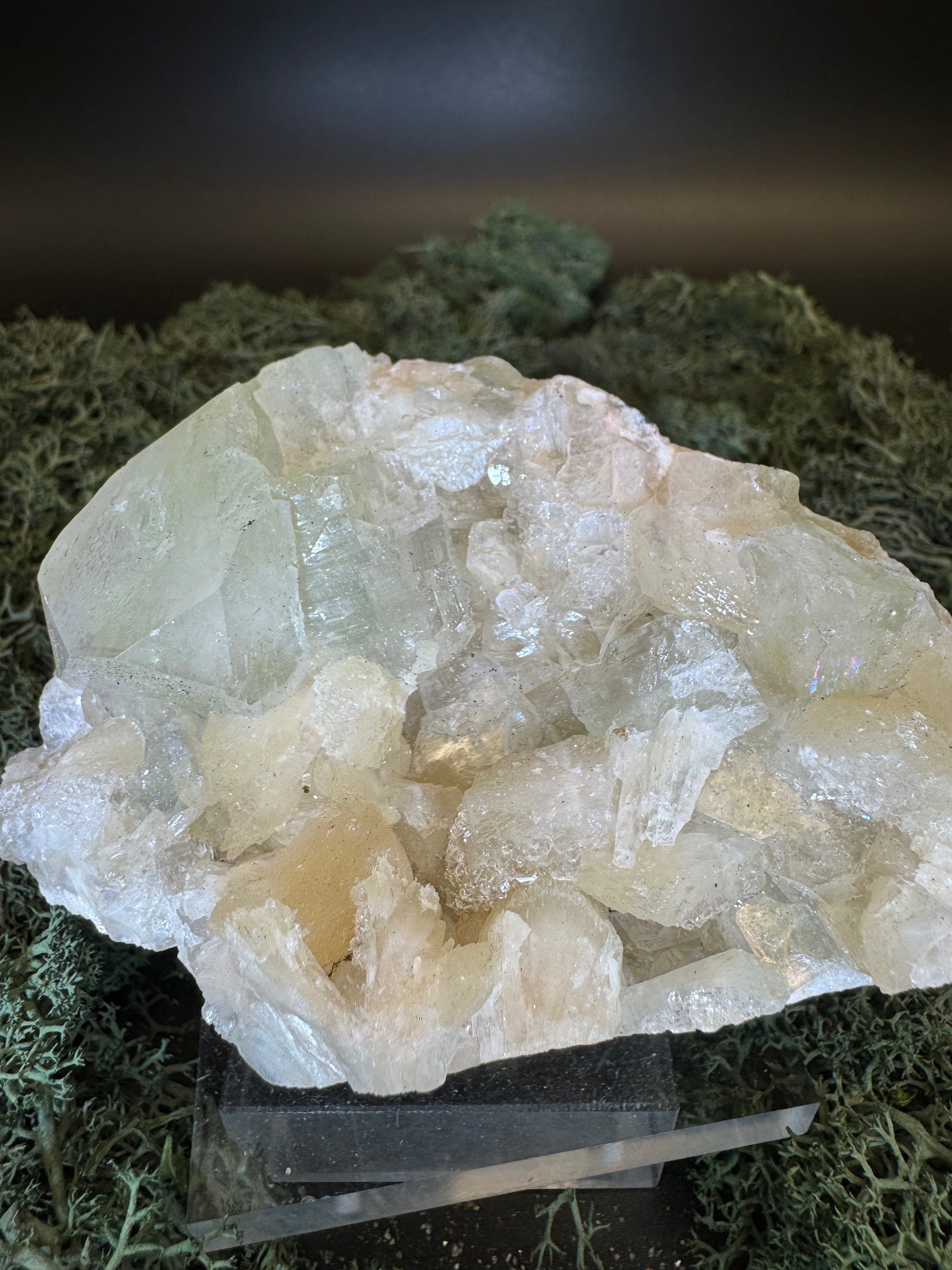 Grüner Apophyllit mit Stilbit Cluster aus Maharashtra, Nashik pune, Indien (212g) - crystal paradise