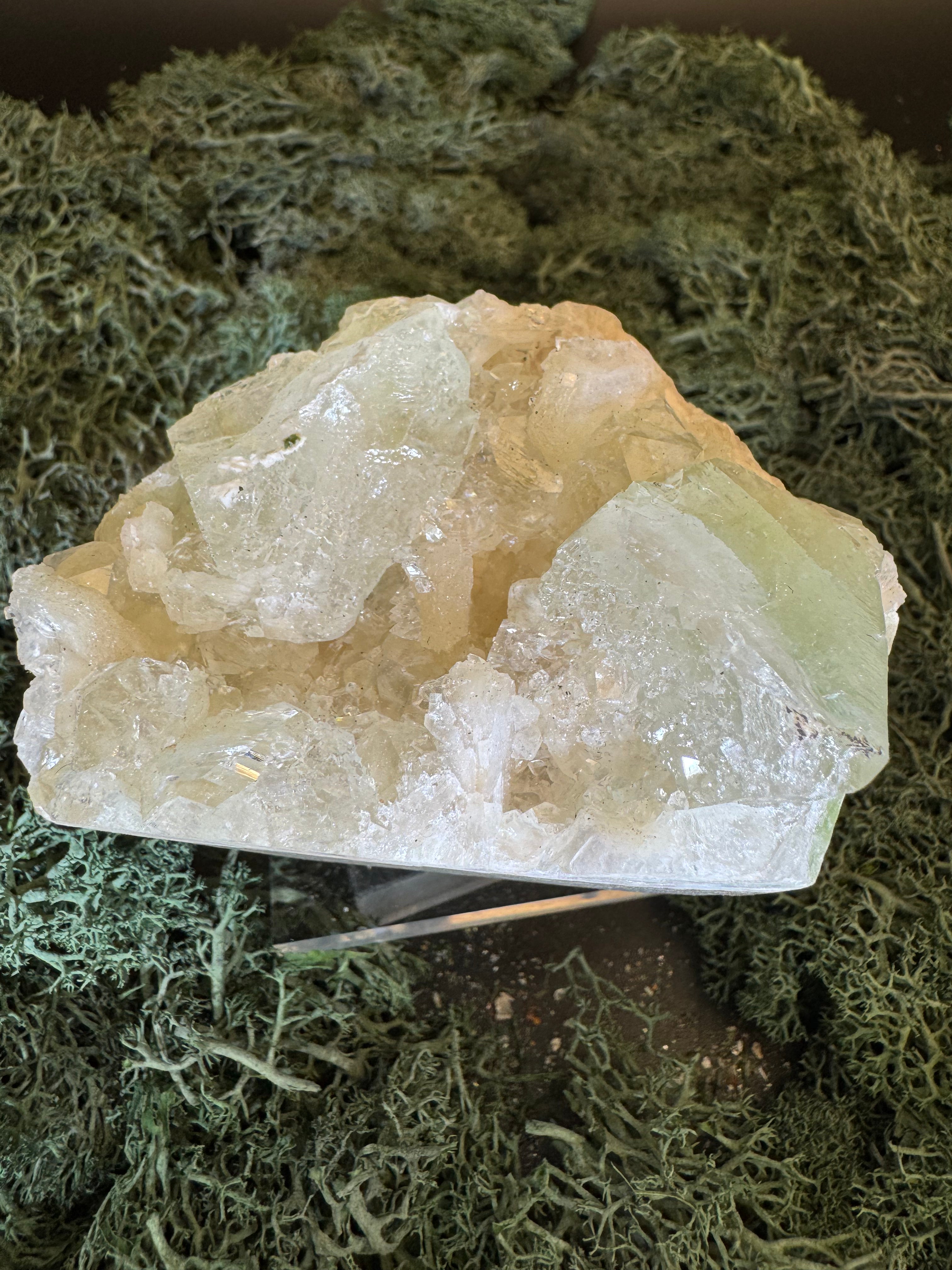 Grüner Apophyllit mit Stilbit Cluster aus Maharashtra, Nashik pune, Indien (253g) - crystal paradise
