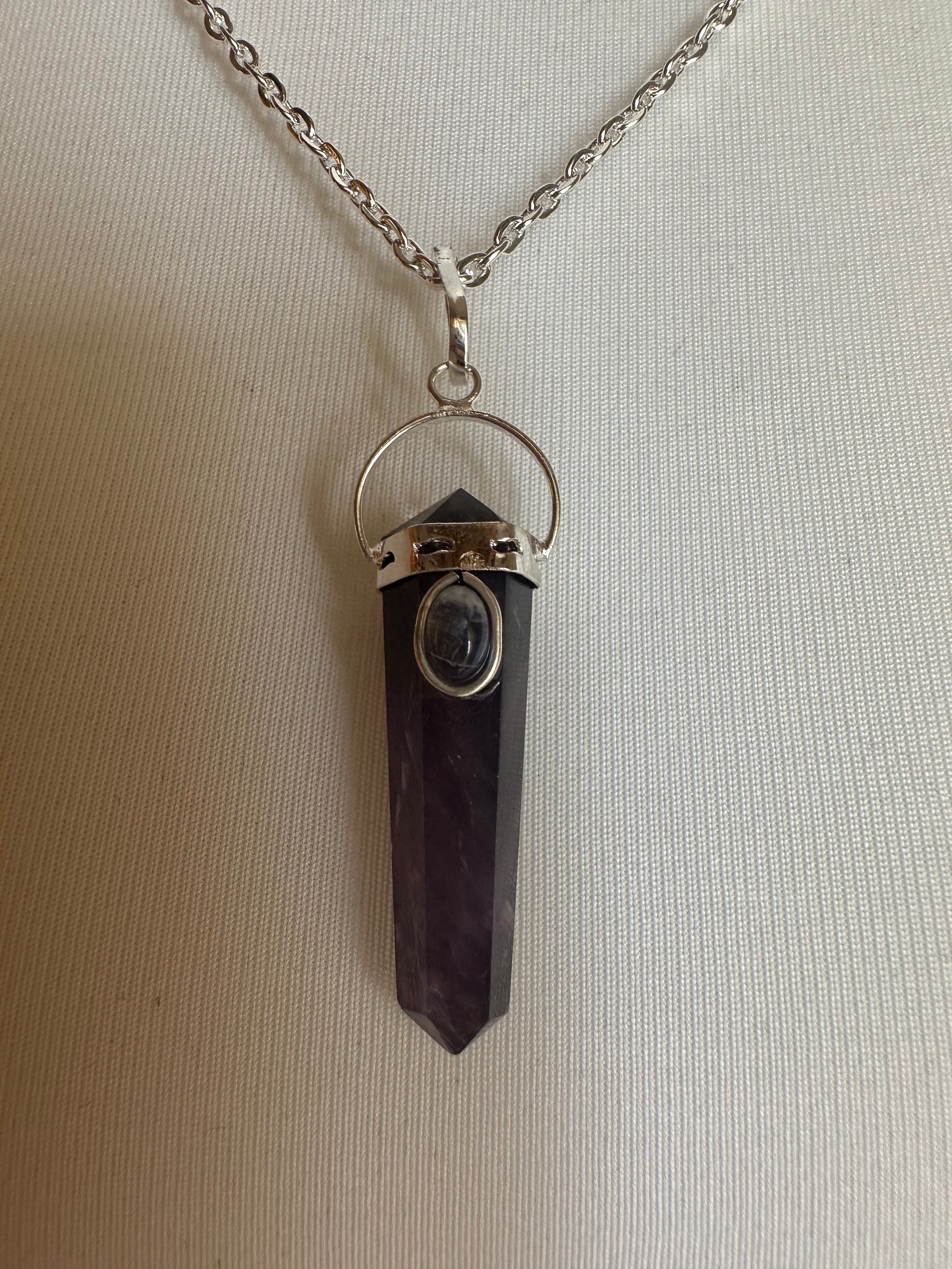 Anhänger Pendel-Doppelspitze aus Amethyst mit Auge - 1 Stück - crystal paradise