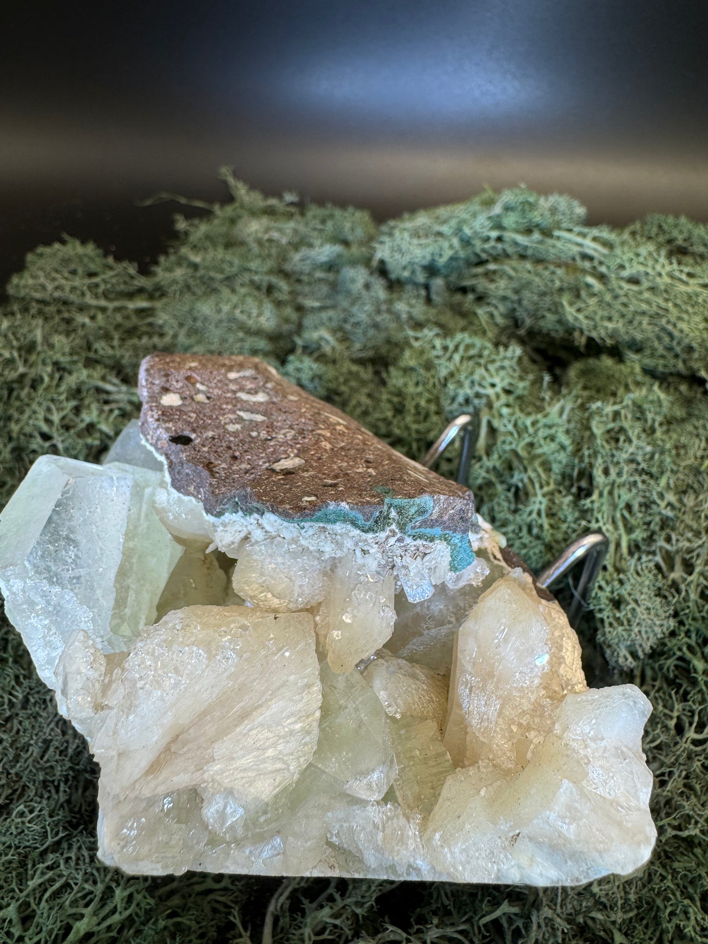 Grüner Apophyllit mit Stilbit Cluster aus Maharashtra, Nashik pune, Indien (389g) - druzy