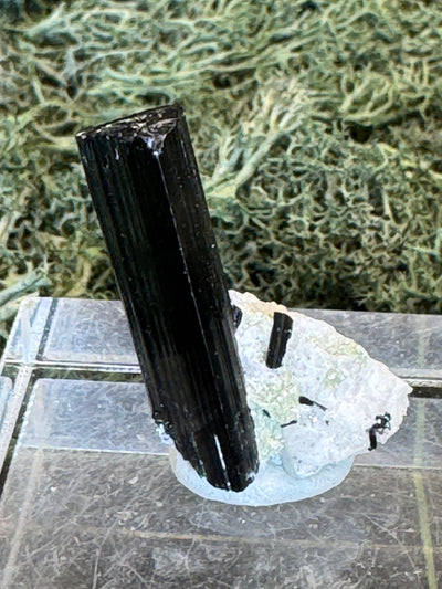 Schwarzer Schörl Turmalin an Himalaya Bergkristall (9,1g)