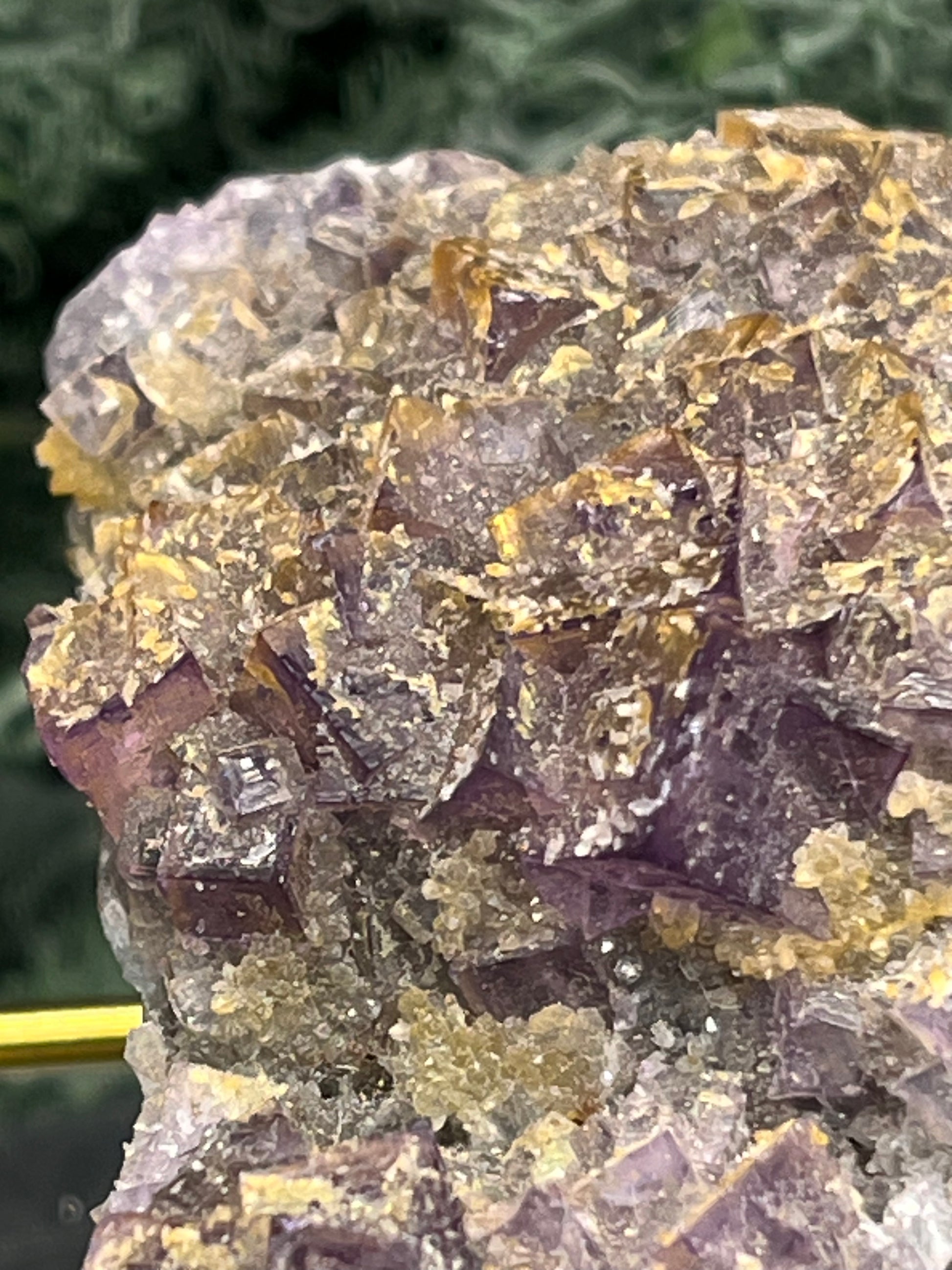 Violetter Fluorit aus Mexiko mit gelben Quarz Anlagerungen (125g) - Handstufe mit vielen Fluoritwürfeln - crystal paradise