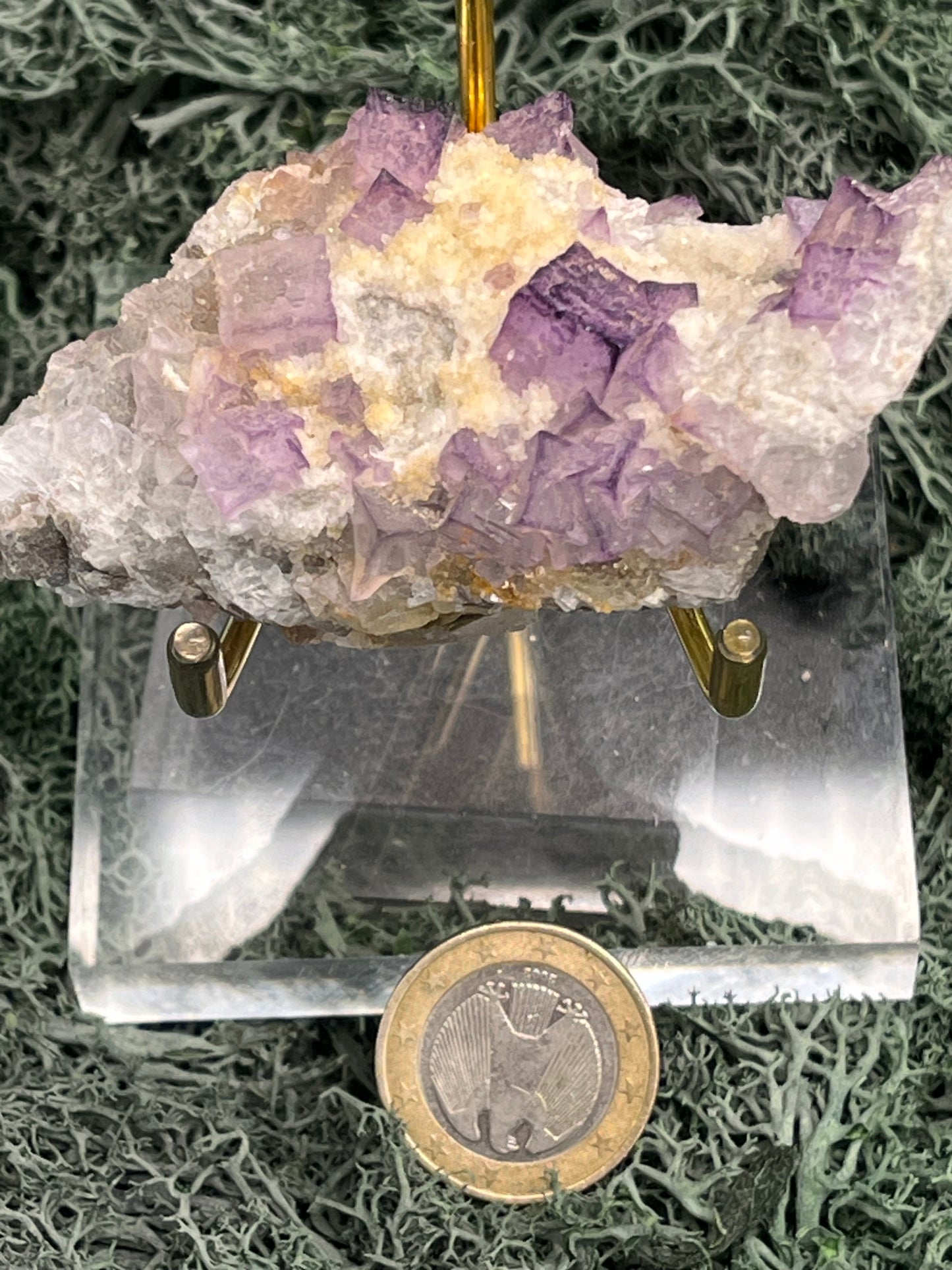 Violetter Fluorit aus Mexiko mit weissen und gelben Quarz Anlagerungen (115g) - Handstufe mit vielen Fluoritwürfeln - crystal paradise