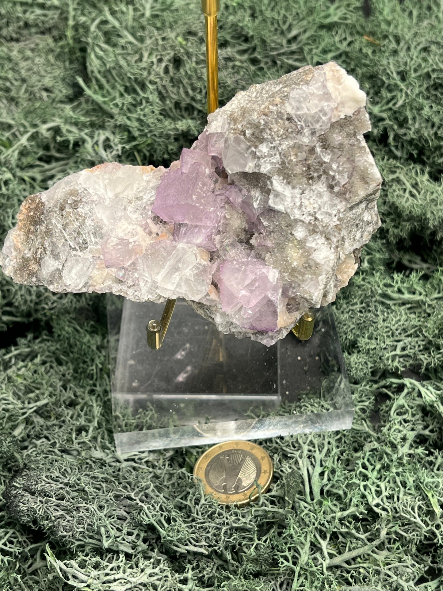 Violetter Fluorit aus Mexiko mit weissen und gelben Quarz Anlagerungen (327g) - Handstufe mit großen Fluoritwürfeln - crystal paradise