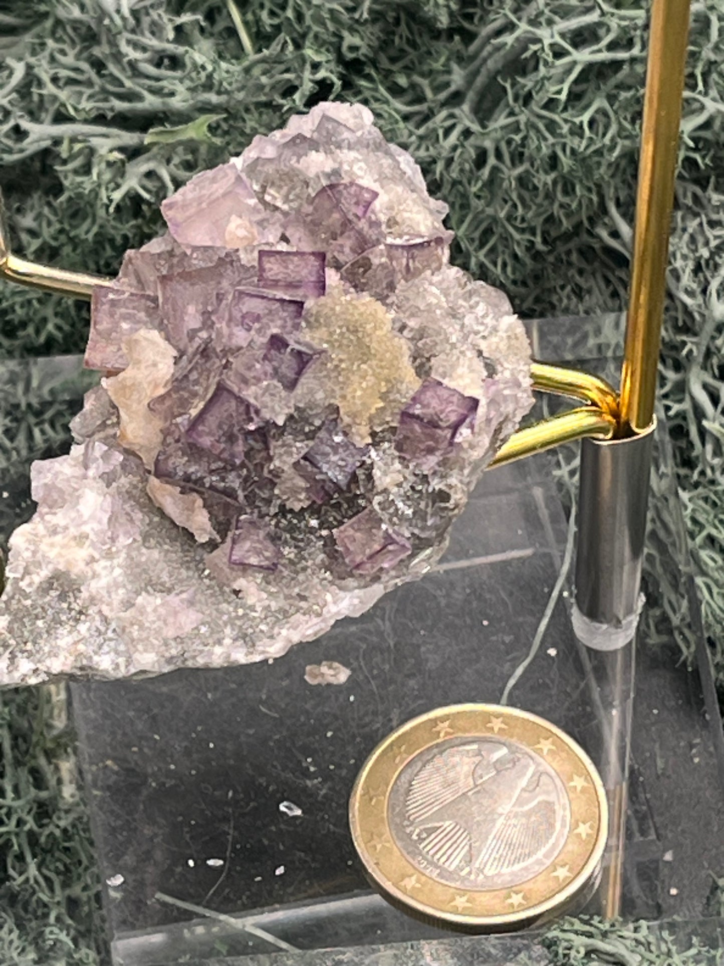 Violetter Fluorit aus Mexiko mit weissen und gelben Quarz Anlagerungen (58g) - Stufe mit schönen Fluoritwürfeln - crystal paradise