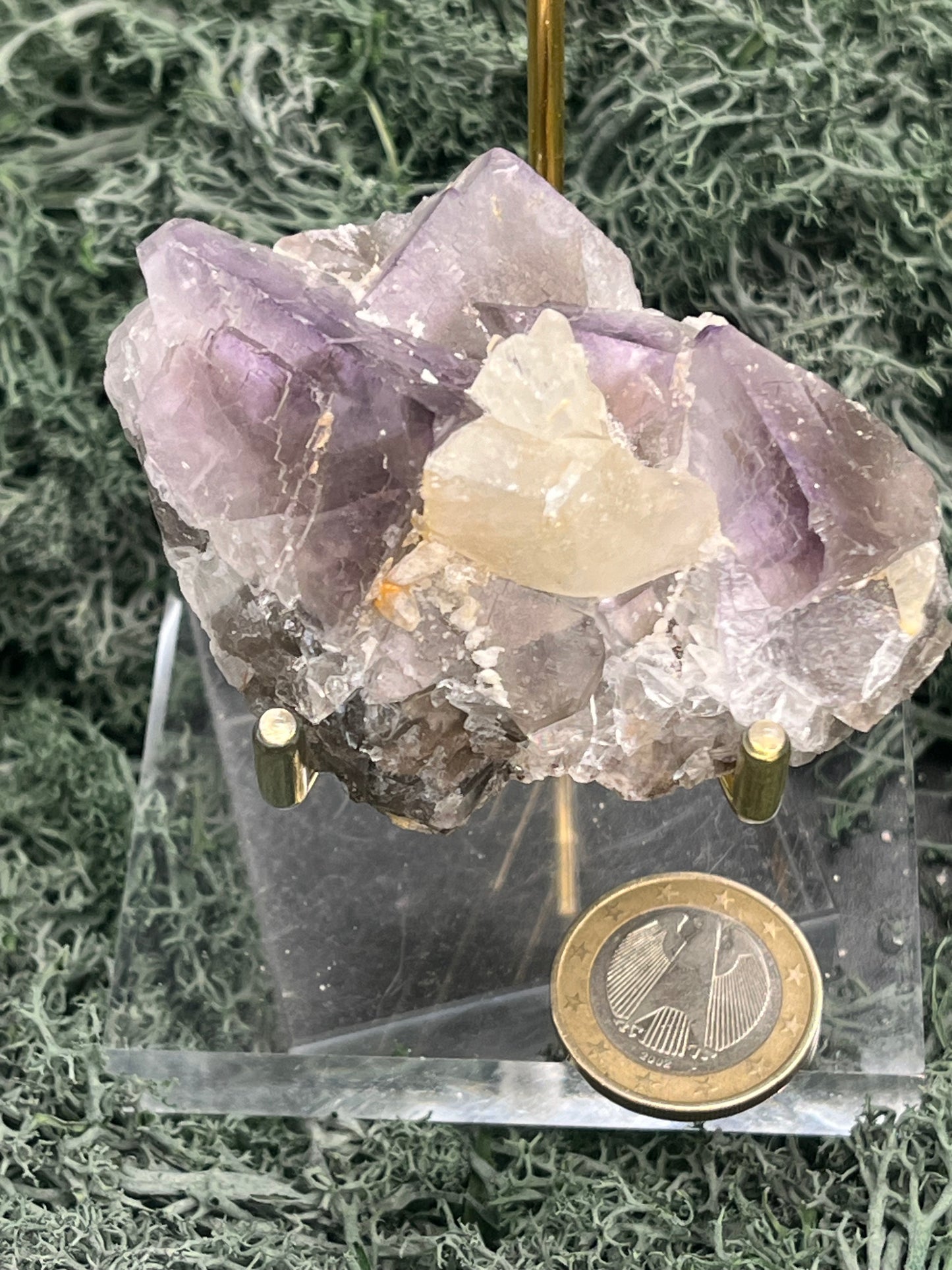 Violetter Fluorit aus Mexiko mit weissen Quarz Anlagerungen (114g) - Handstufe mit grossen Fluoritwürfeln und großer Quarzanlagerung - crystal paradise