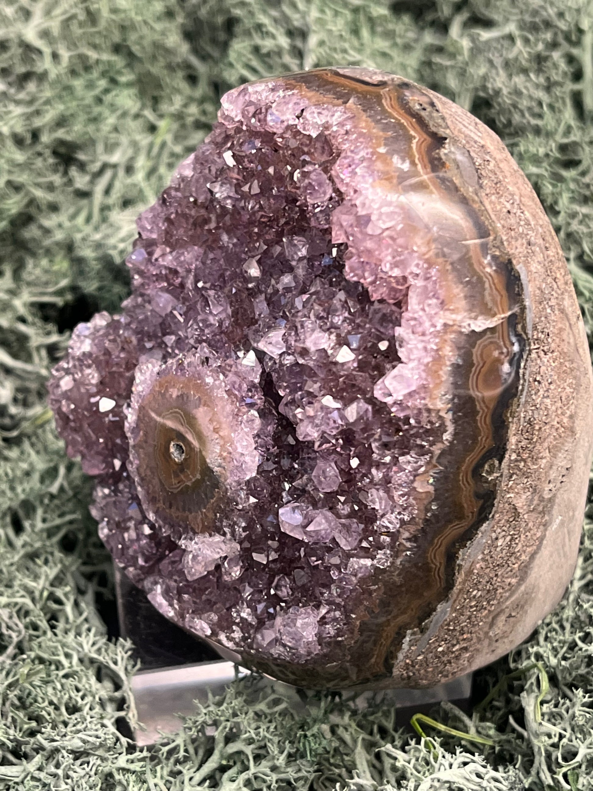 Achatisierter Amethyst Druse aus Uruguay (466g) - schönes lila mit mittiger Achatisisierung - crystal paradise