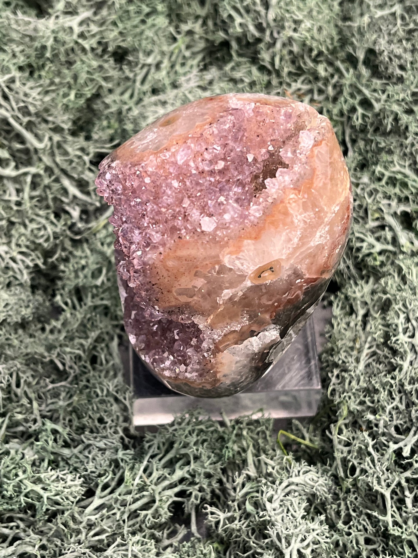 Achatisierter Amethyst Druse aus Uruguay (345g) - schönes Druzys und Calcit sowie schöner Achatblume - crystal paradise