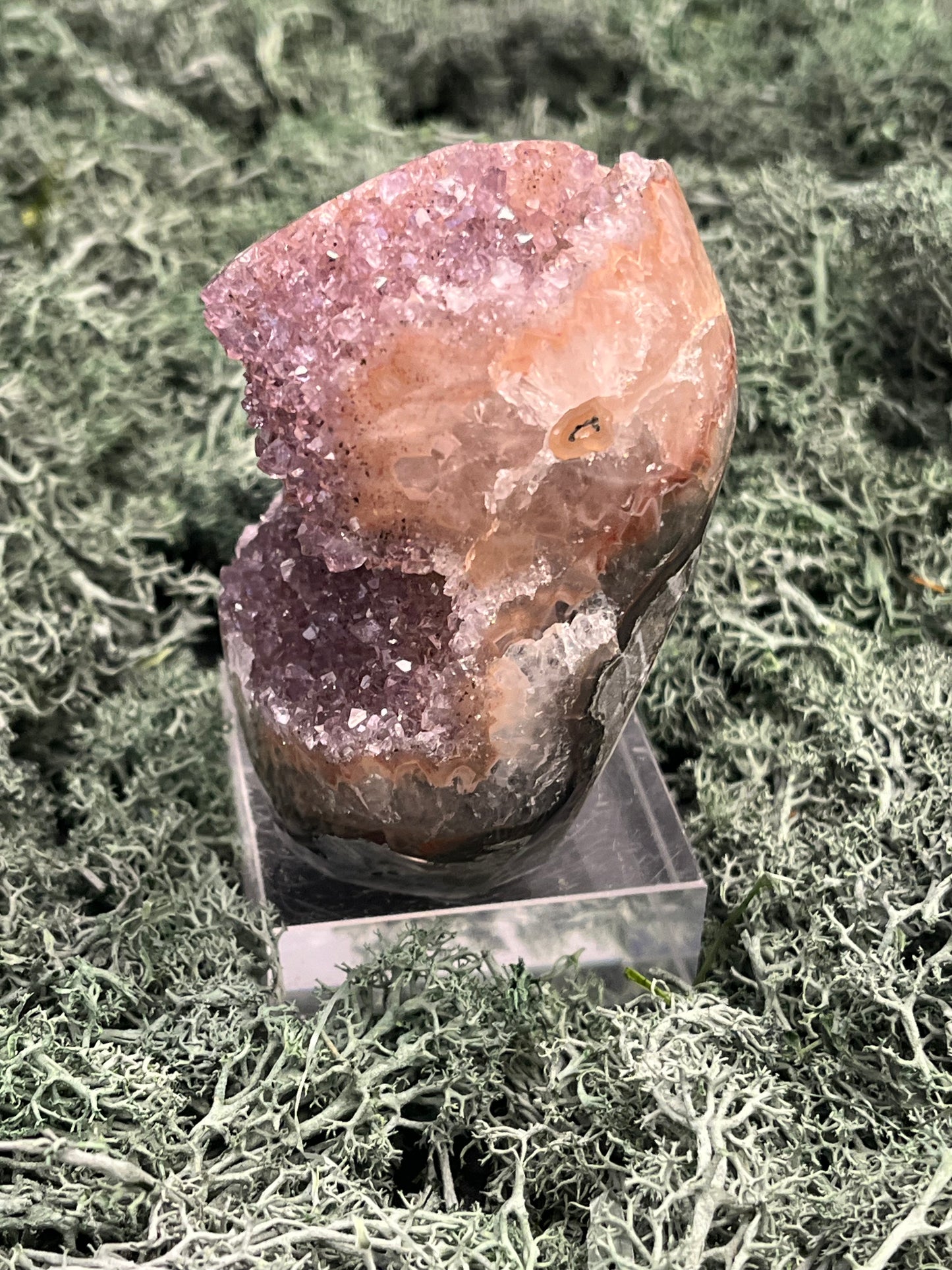 Achatisierter Amethyst Druse aus Uruguay (345g) - schönes Druzys und Calcit sowie schöner Achatblume - crystal paradise