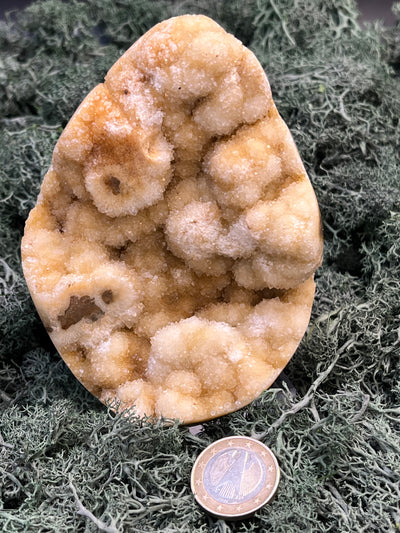 Gold-/beigefarbene Calcit Druzy Freeform aus Pakistan (591g) - super schöne Kugelkristalle und Druzyse - crystal paradise