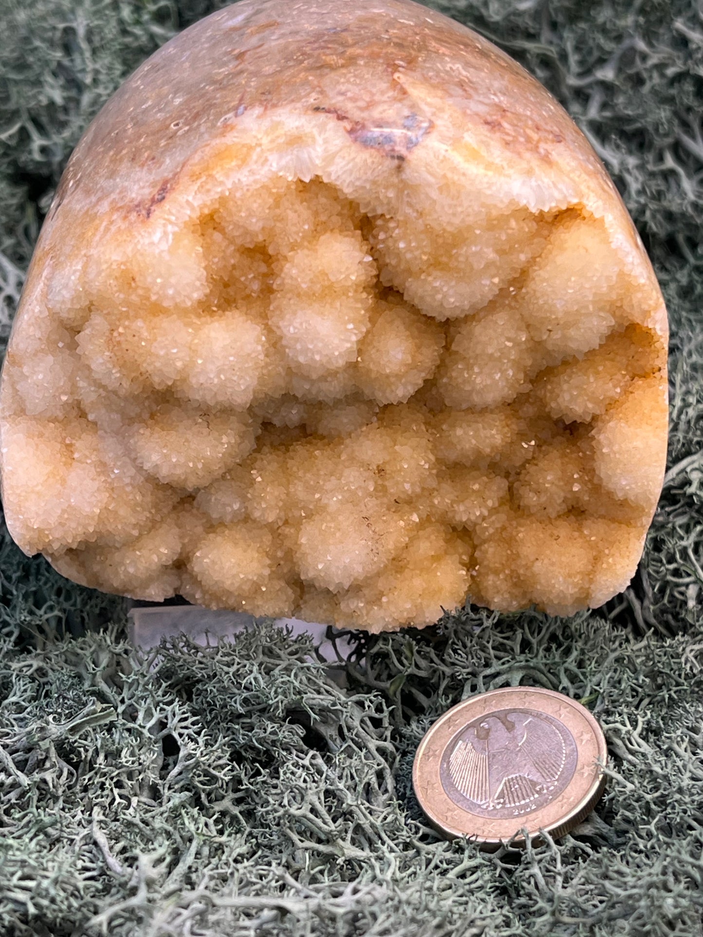 Gold-/beigefarbene Calcit Druzy Freeform aus Pakistan (652g) - Halbkugel mit schöne grossen Kugelkristalle - crystal paradise