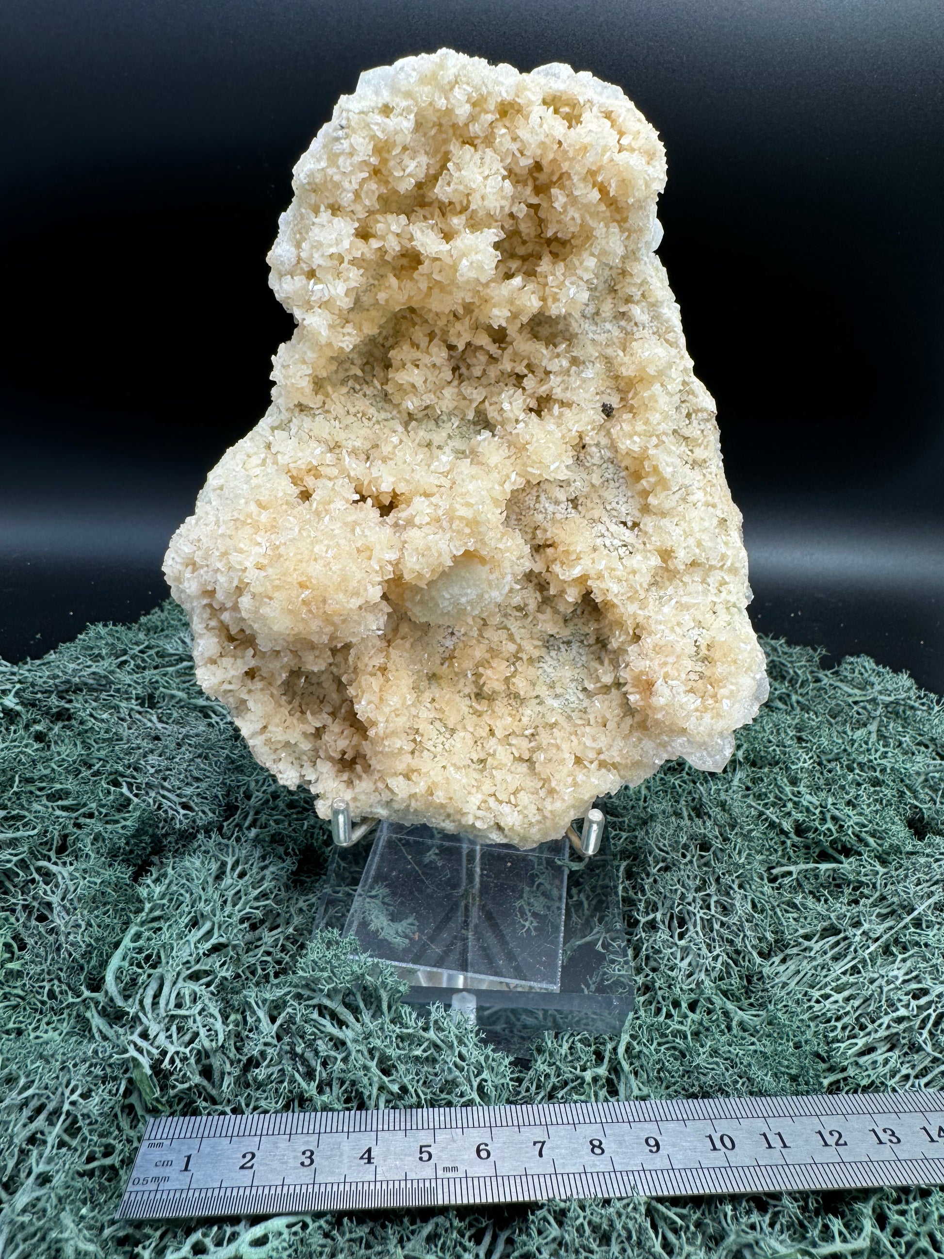 Okenit auf Calcit Rückseite Apophyllit XL Cluster aus Indien (397g) - viele Apophyllit Kristalle - crystal paradise