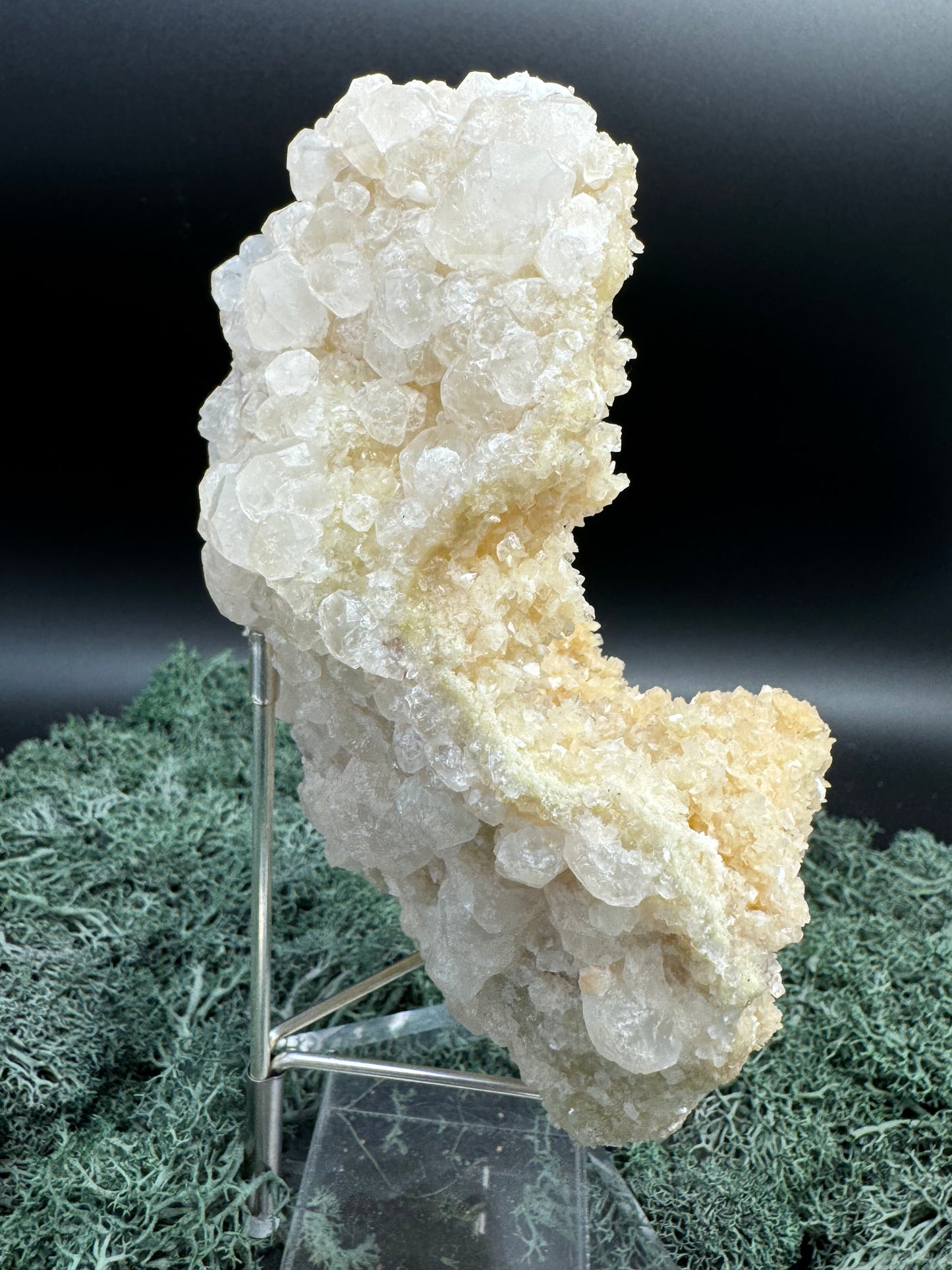 Okenit auf Calcit Rückseite Apophyllit XL Cluster aus Indien (397g) - viele Apophyllit Kristalle - crystal paradise