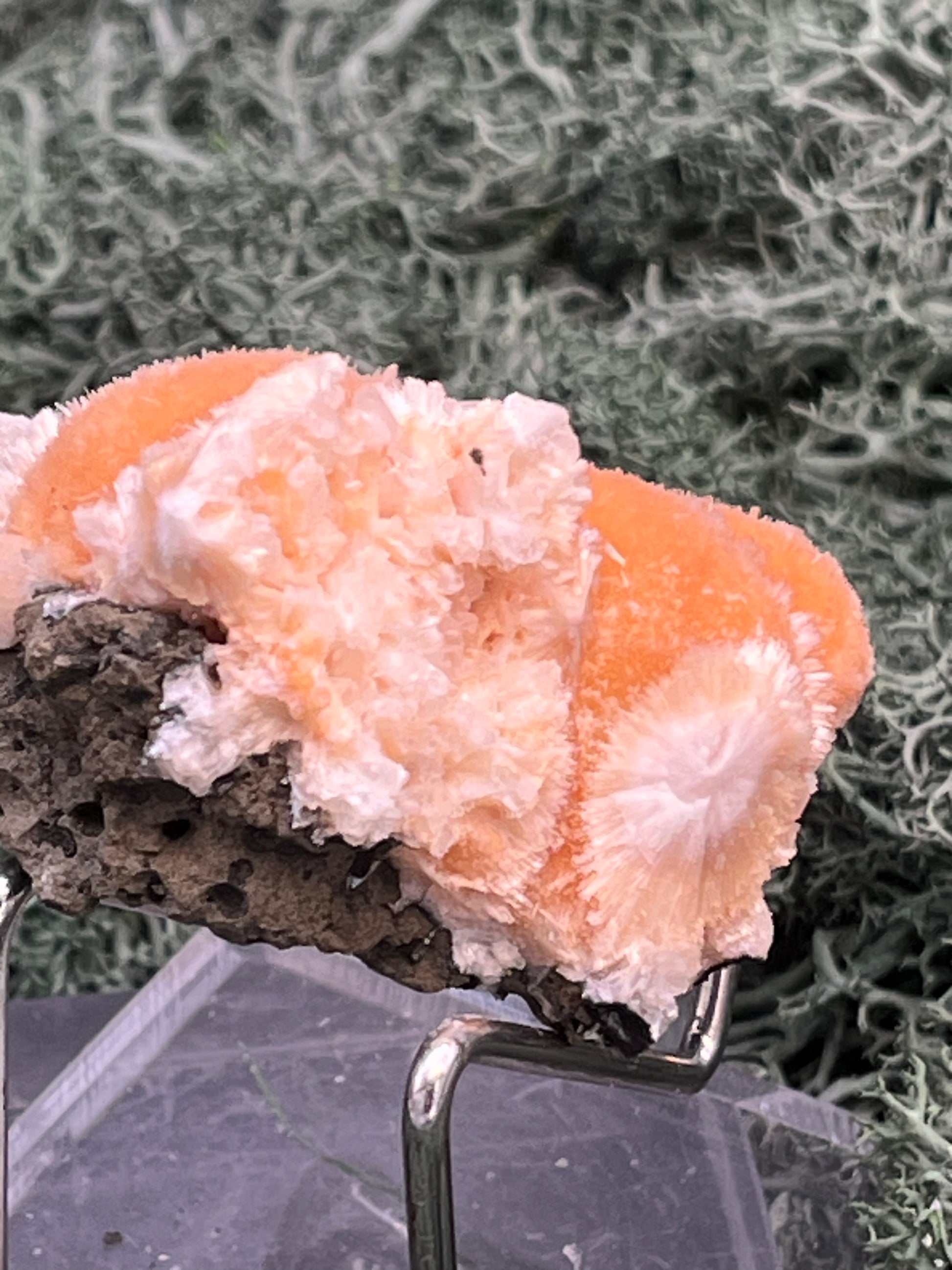 Thomsonit aus Indien (50g) - Stufe - leuchtend orange Farbe, schöne mehrere Kugelbildungen auf Muttergestein - crystal paradise