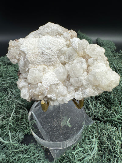 Okenit auf Apophyllit Cluster (Stufe) aus Indien (102g) - viele Kristalle, flach - crystal paradise