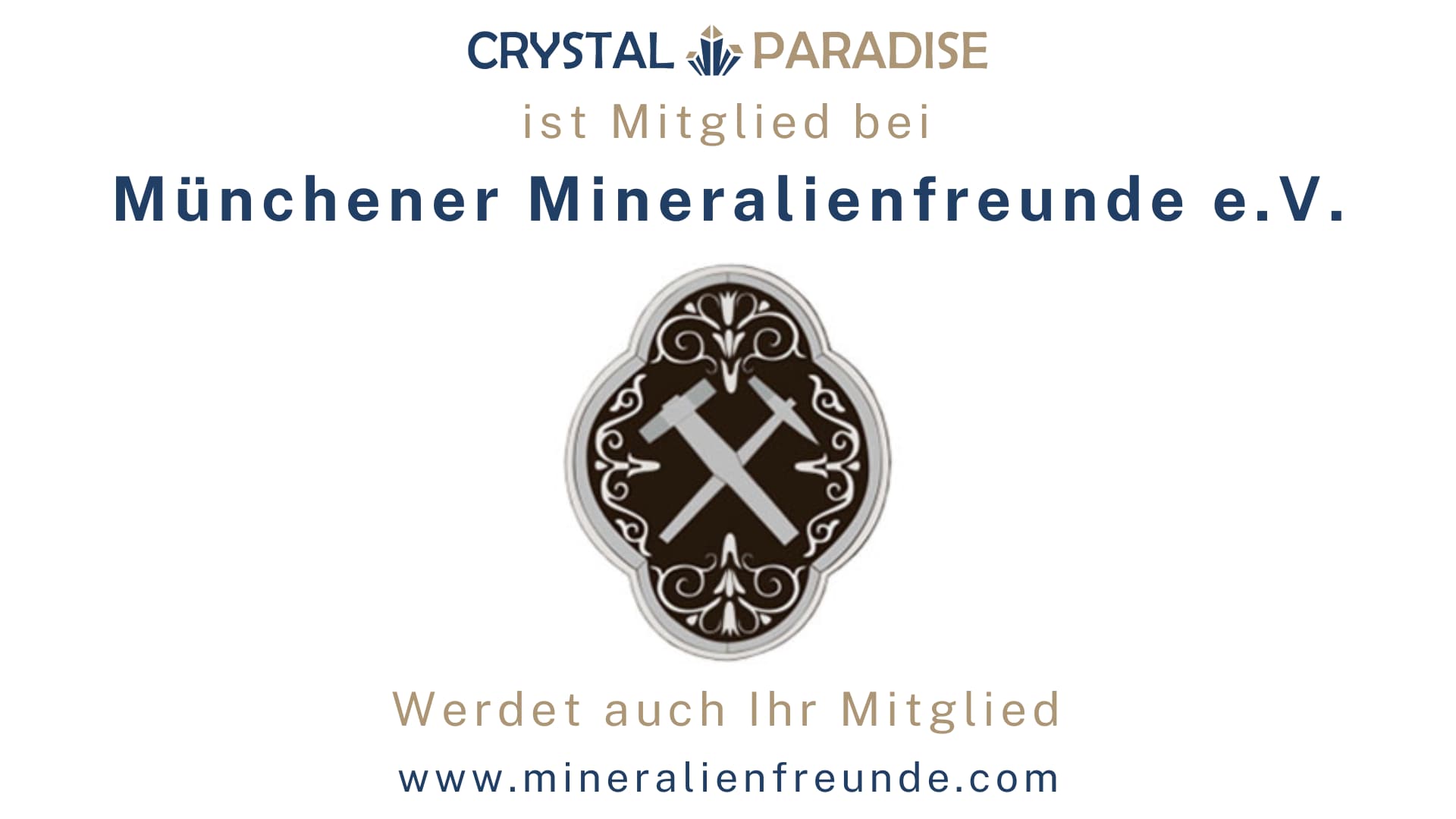 Logo der Münchner Mineralienfreunde e.v. - Aufruf Mitglied zu werden