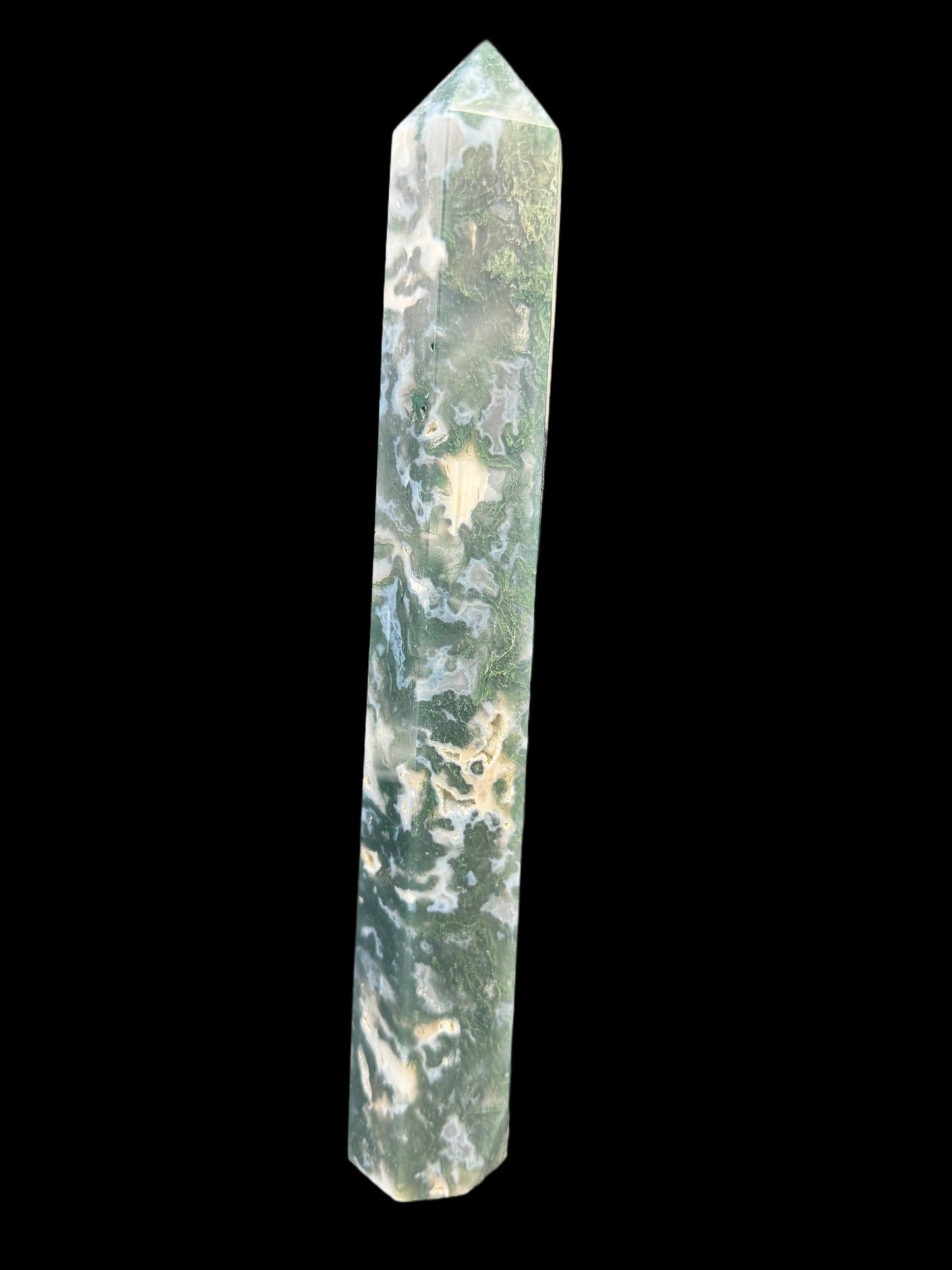 Decoration: Obelisk made of moss agate - various sizes - 1 piece