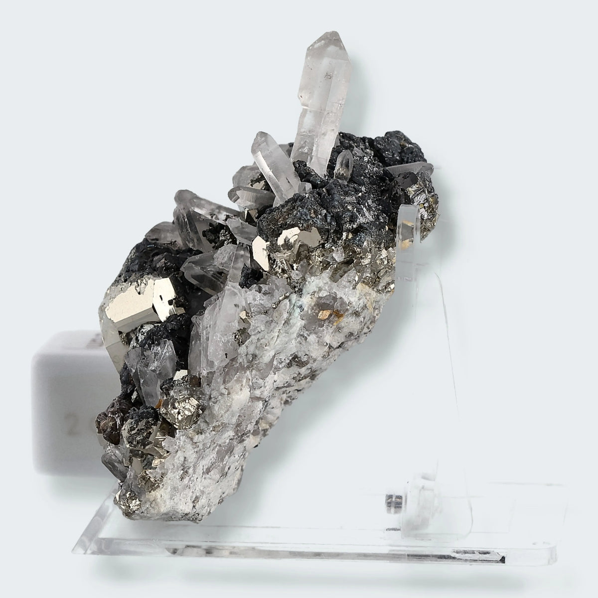 Pyrit an Bergkristall Zepter aus Indonesien (157g)