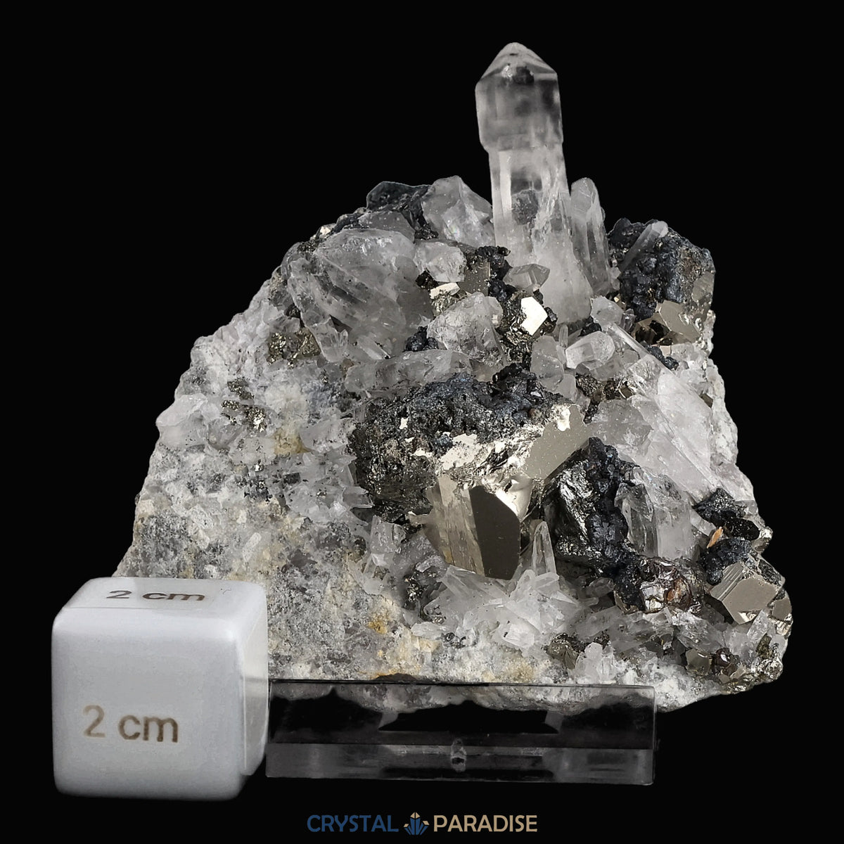 Pyrit an Bergkristall Zepter aus Indonesien (157g)