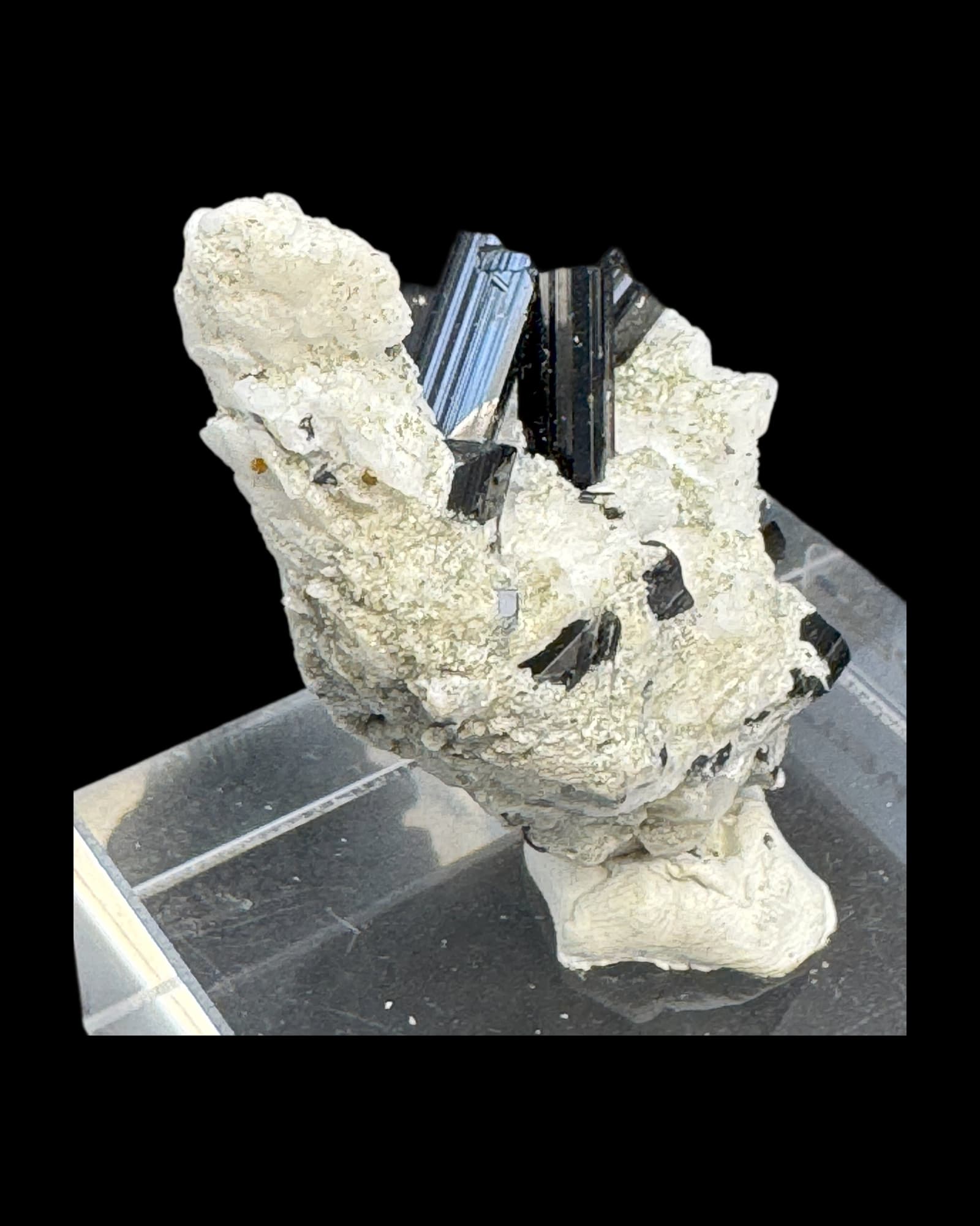 Schwarzer Schörl Turmalin an Himalaya Bergkristall (23g)