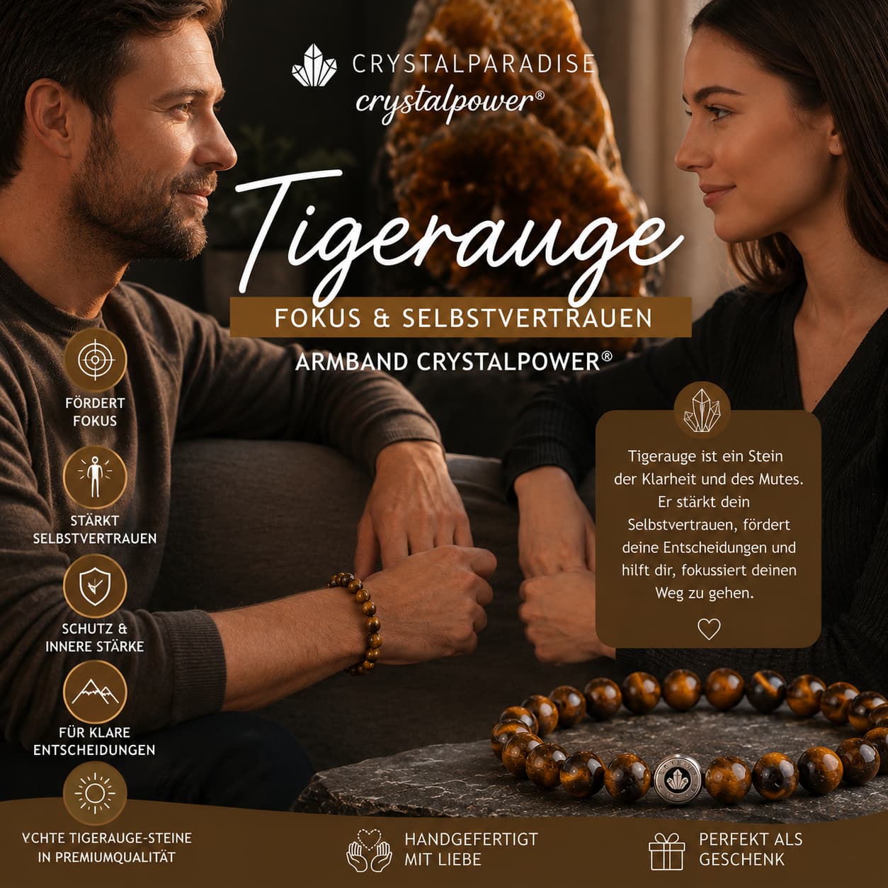 Tigerauge – Fokus & Selbstvertrauen - Armband crystalpower® - crystal paradise