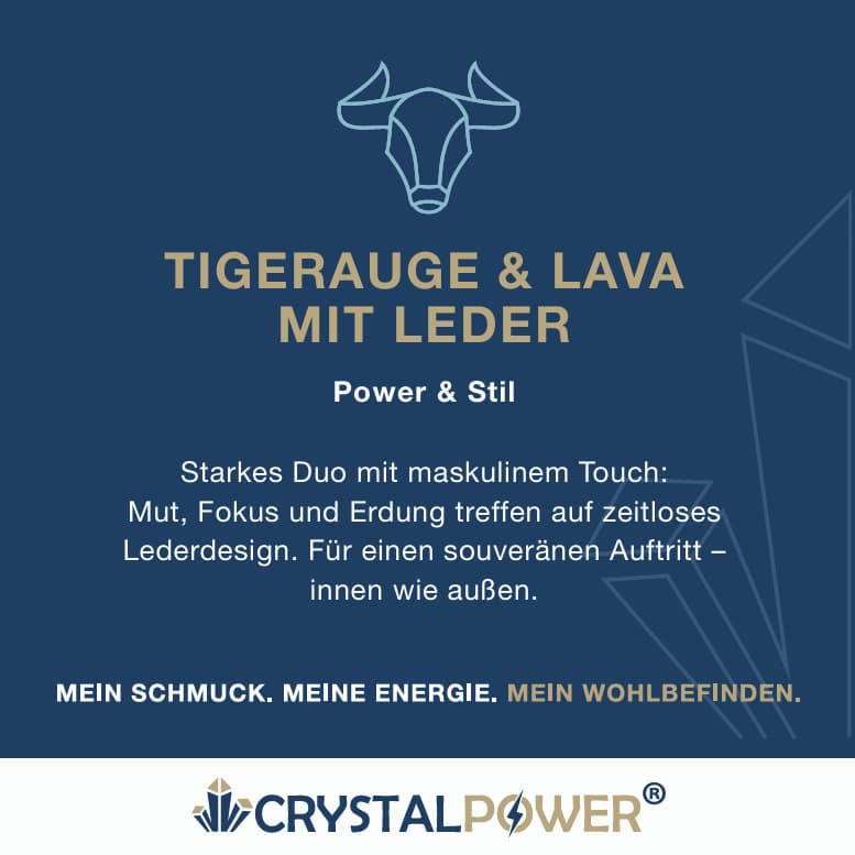Tigerauge & Lava mit Leder – Power & Stil - Armband crystalpower® - crystal paradise