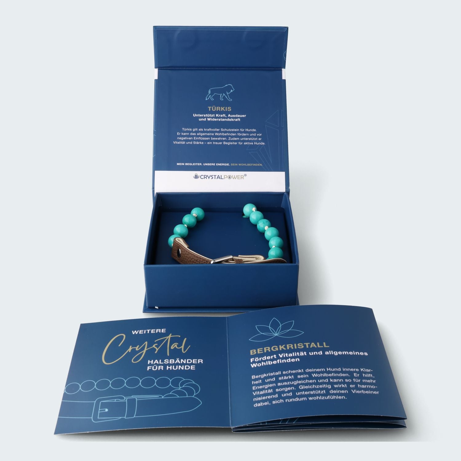 Türkis–unterstützt Kraft, Ausdauer und Widerstandskraft- Hundehalsband crystalpower®