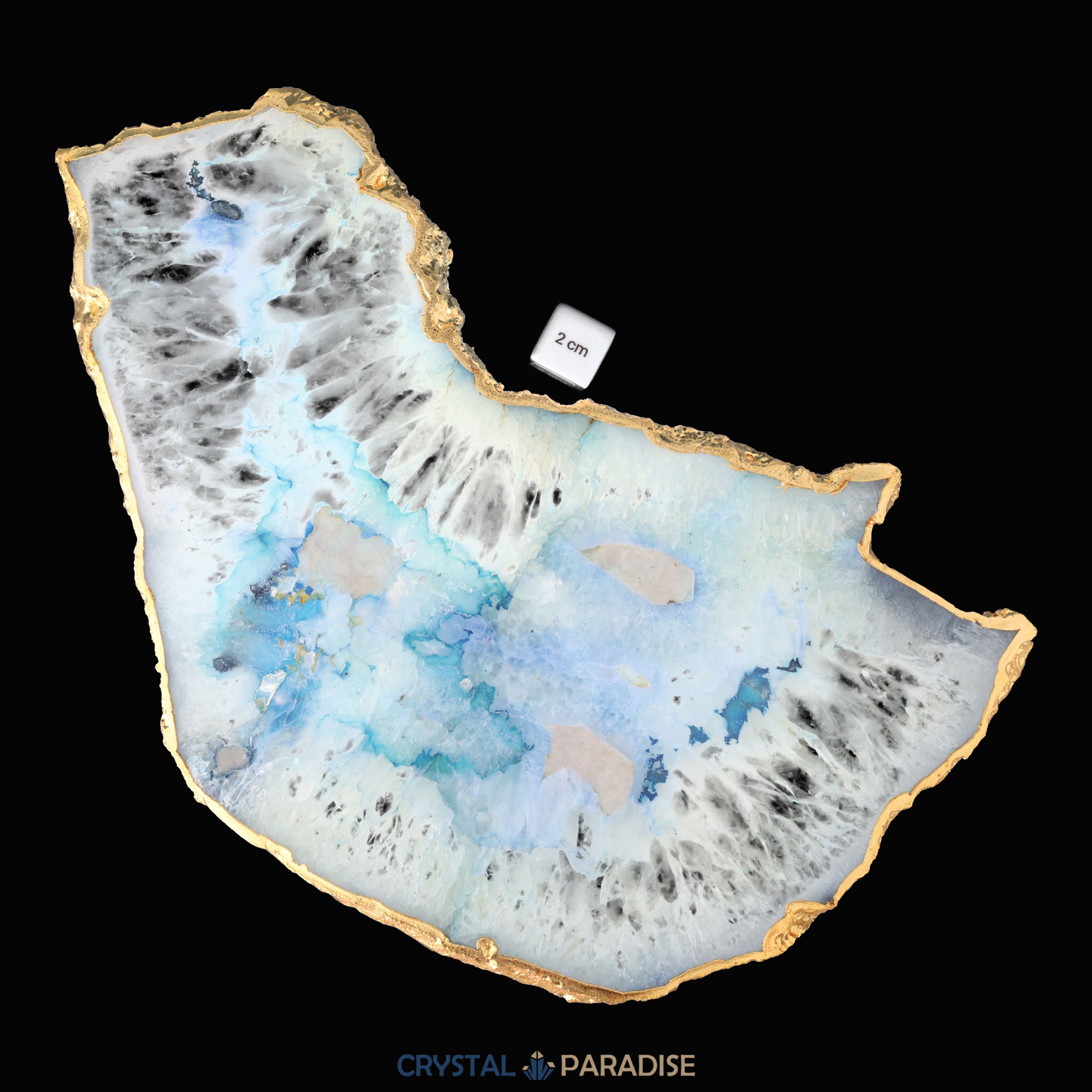 Achatscheibe blau-weiss mit Goldrand - ca. 32 cm Durchmesser (1354g) – Ansicht 5