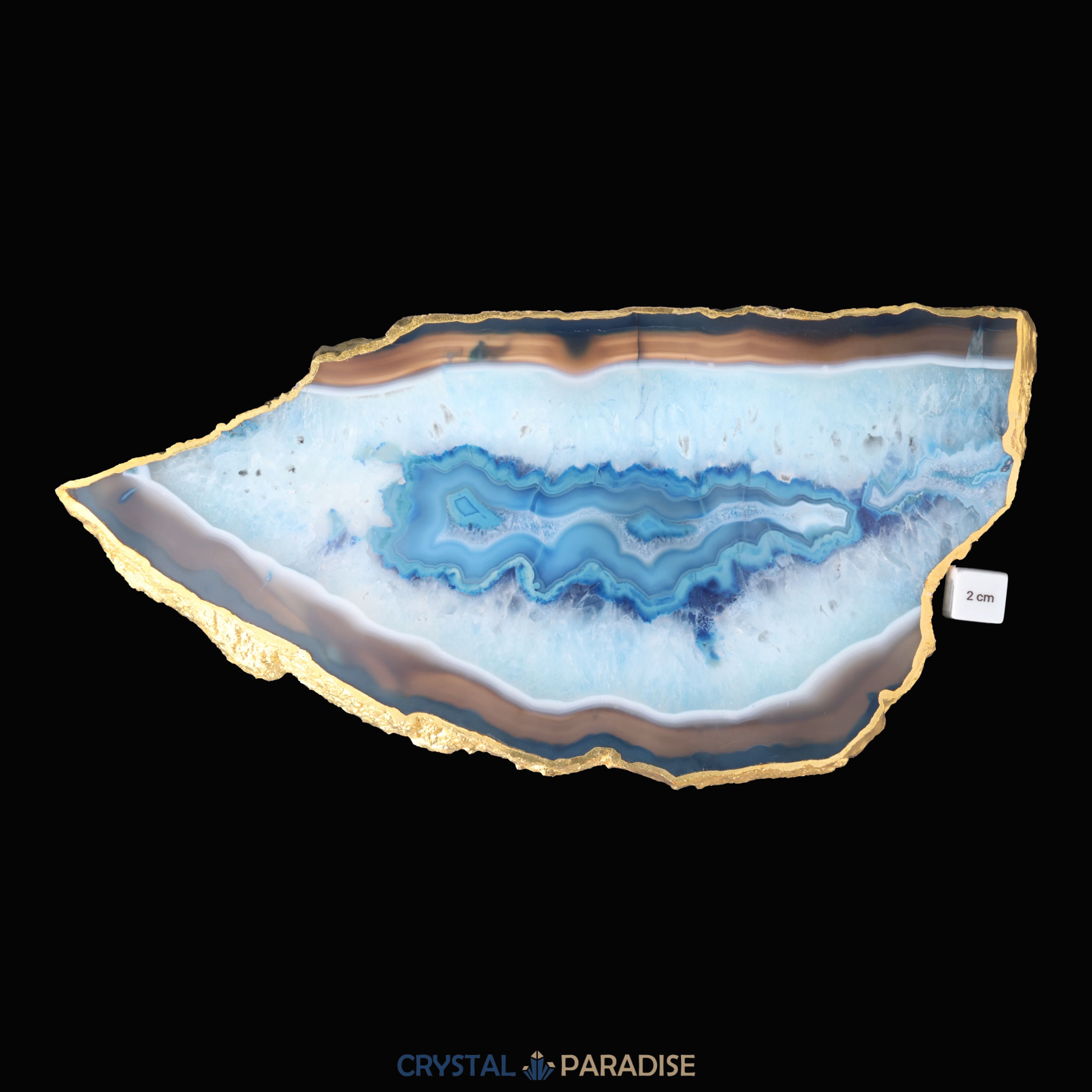 Achatscheibe blau-weiss mit Goldrand - ca. 36,5 cm Durchmesser (1670g) – Ansicht 5