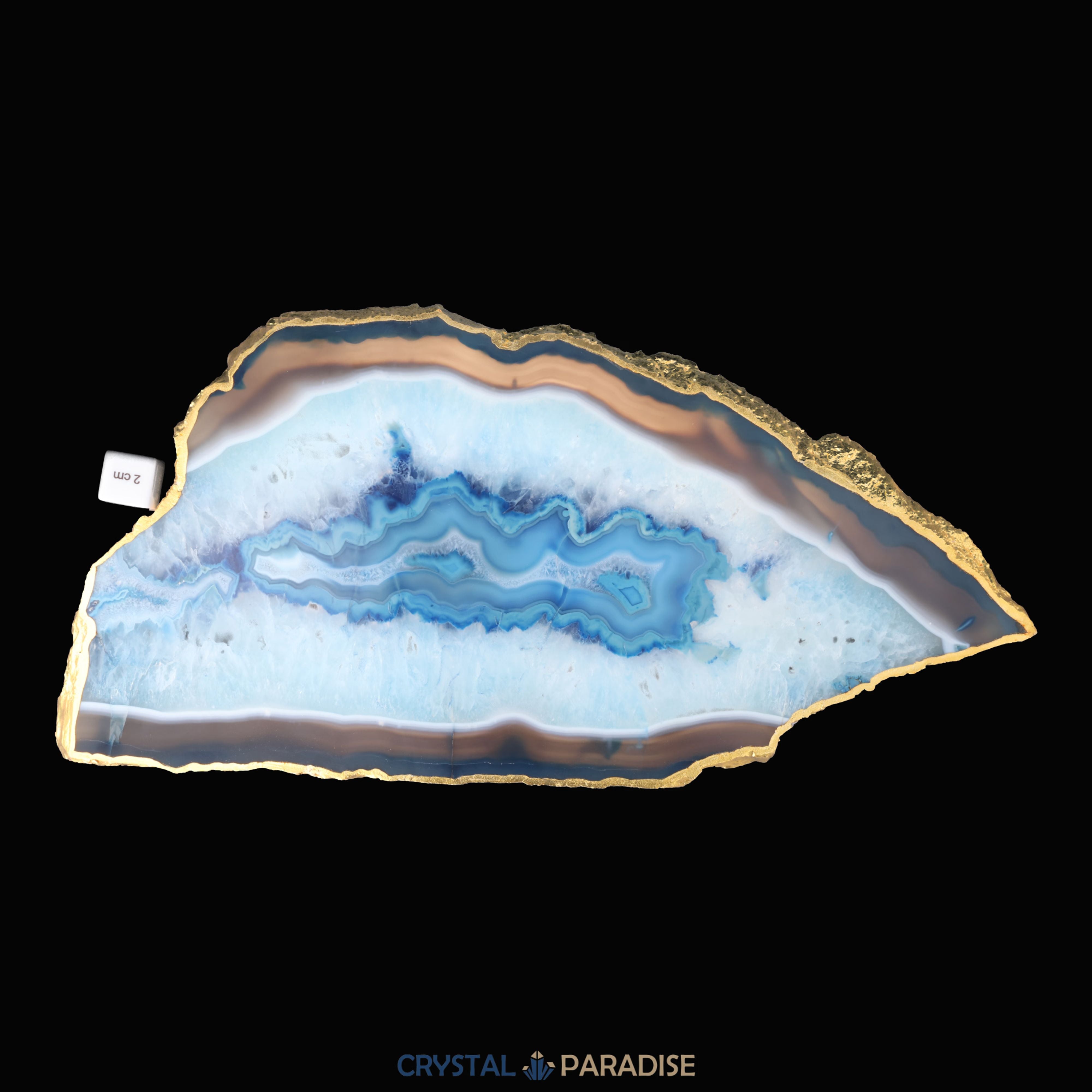 Achatscheibe blau-weiss mit Goldrand - ca. 36,5 cm Durchmesser (1670g) – Ansicht 7