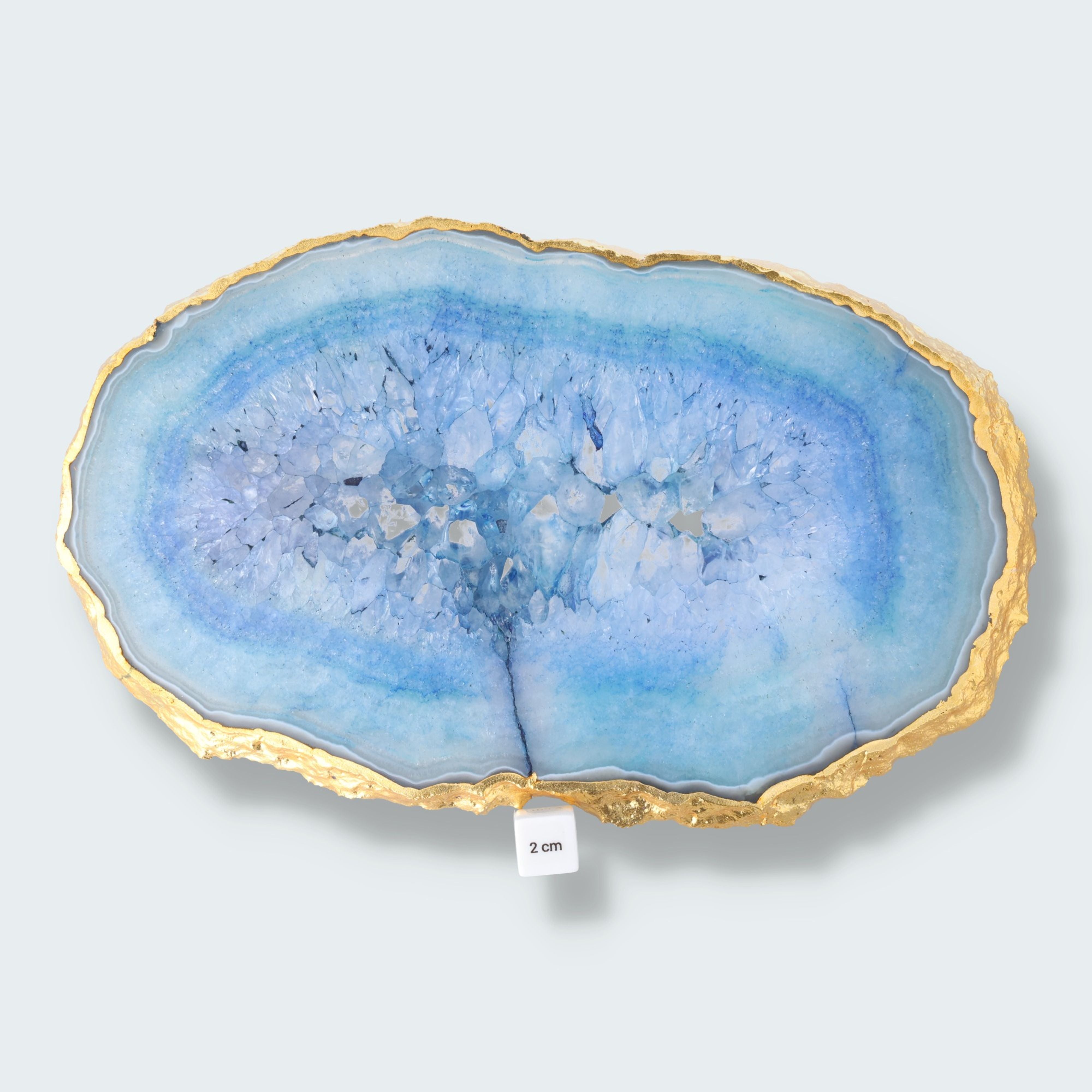 Achatscheibe blau-weiss mit Goldrand und Druzy - ca. 32 cm Durchmesser (1514g) – Ansicht 2