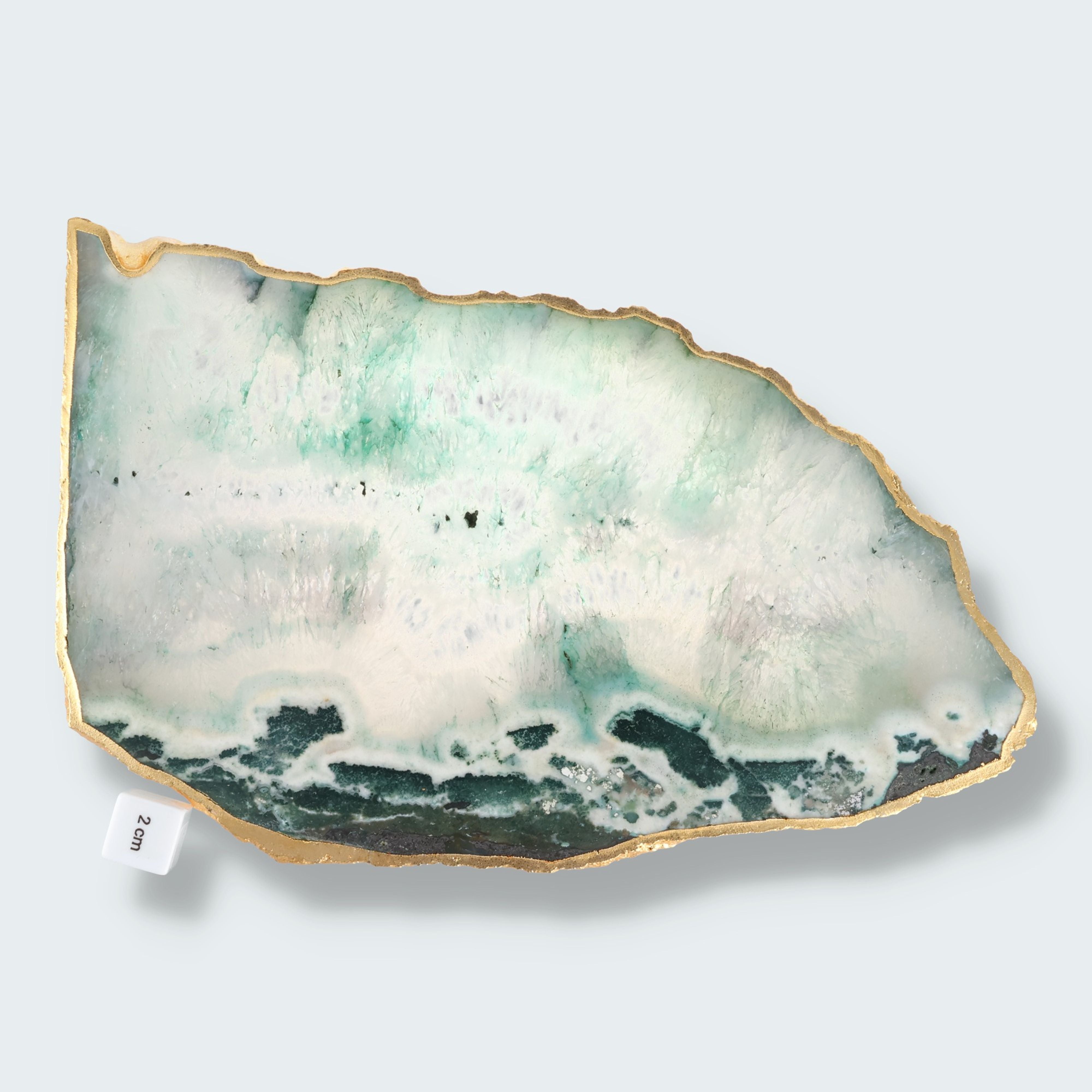 Achatscheibe grün-weiss mit Goldrand - (28 cm) 1230g – Ansicht 4