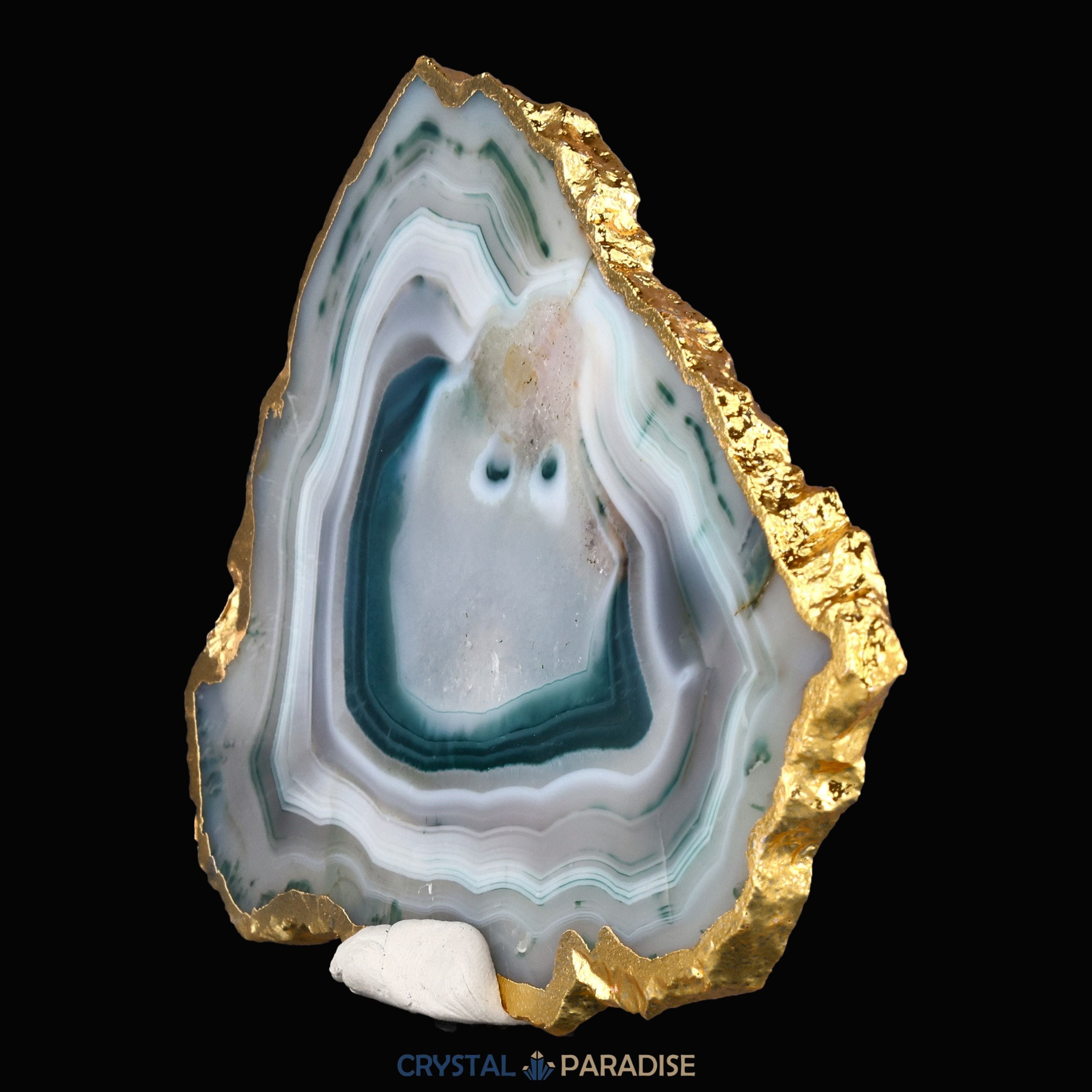 Achatscheibe grün weiss mit Goldrand - ca. 10 cm – Ansicht 12