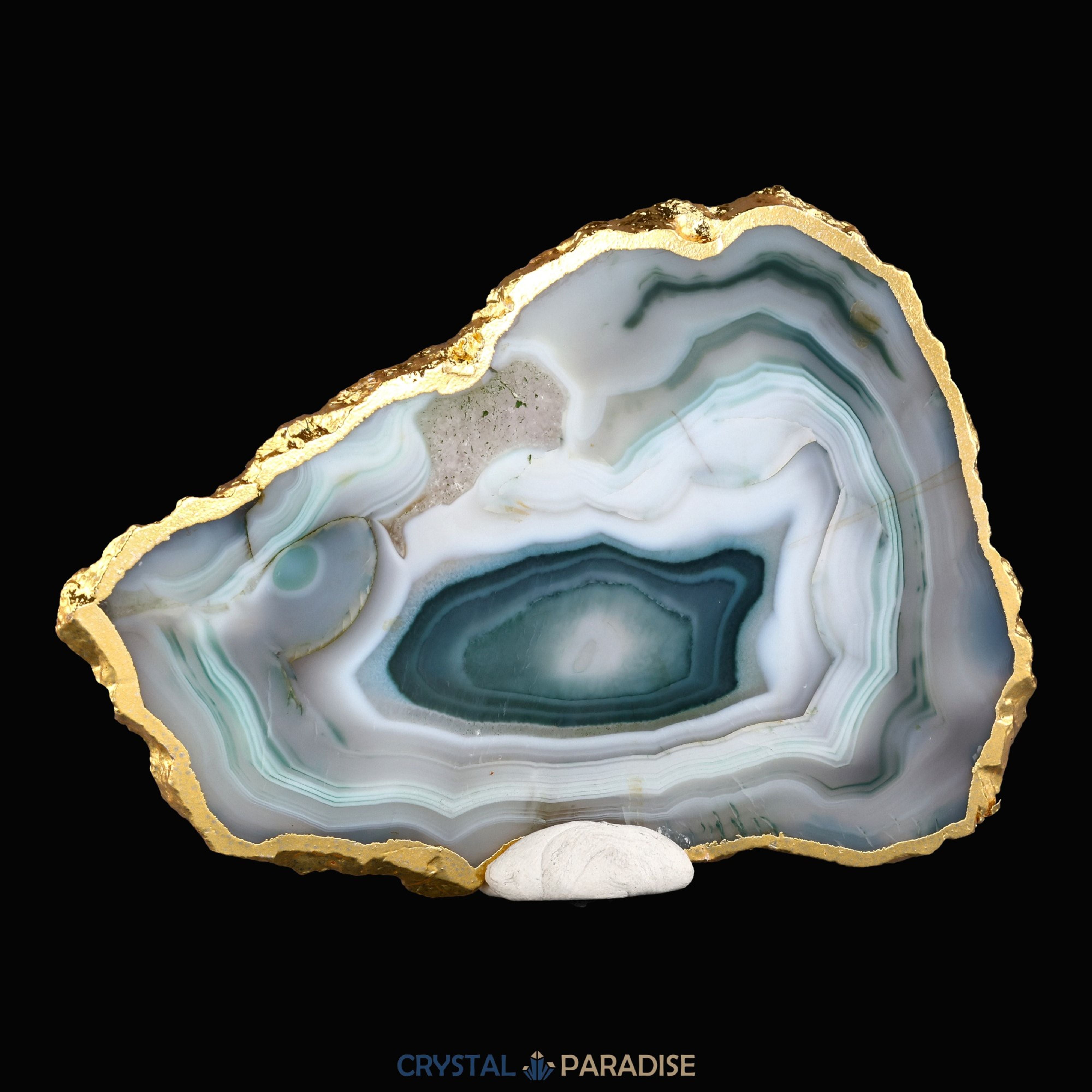 Achatscheibe grün weiss mit Goldrand - ca. 10 cm – Ansicht 15