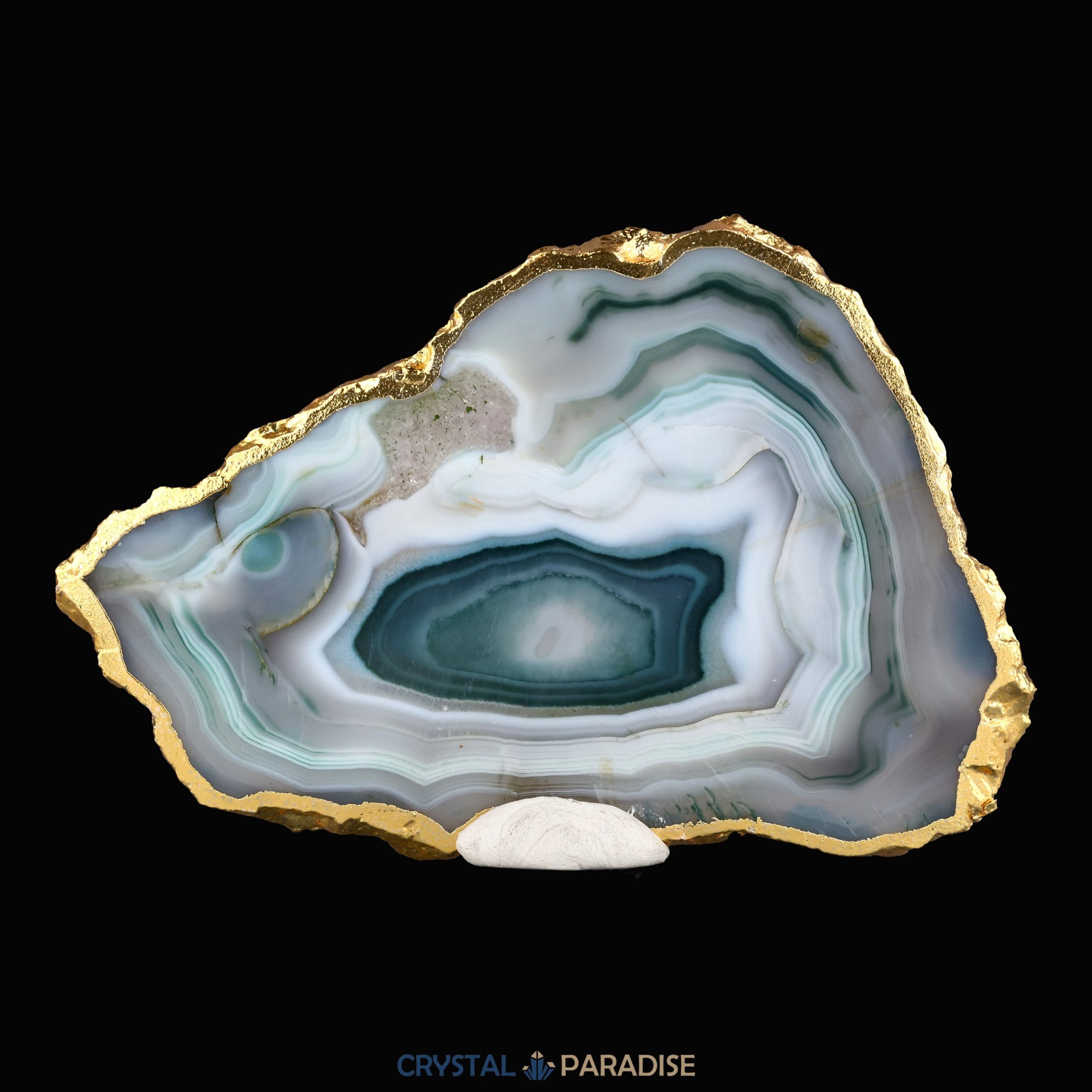 Achatscheibe grün weiss mit Goldrand - ca. 10 cm – Ansicht 4