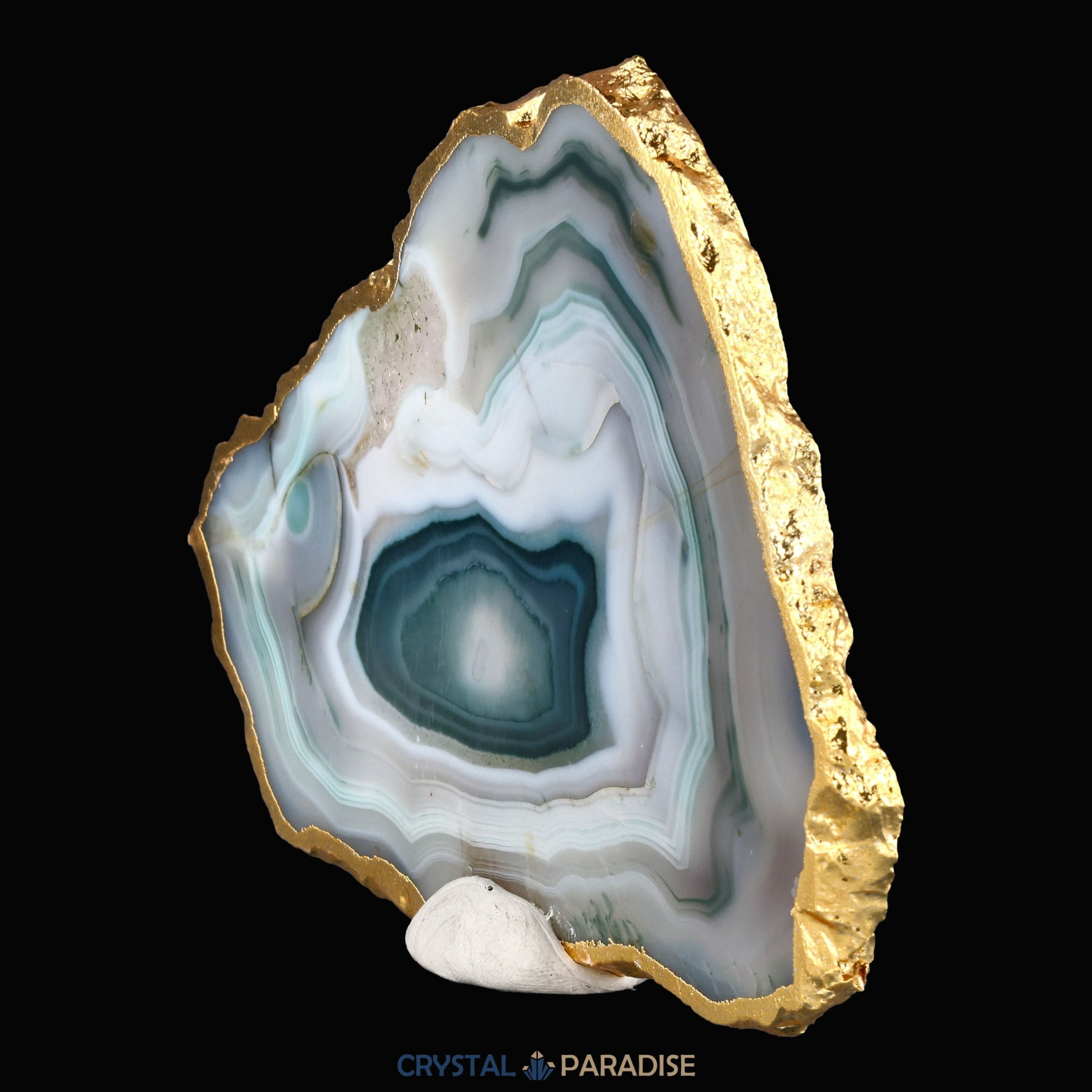 Achatscheibe grün weiss mit Goldrand - ca. 10 cm – Ansicht 6