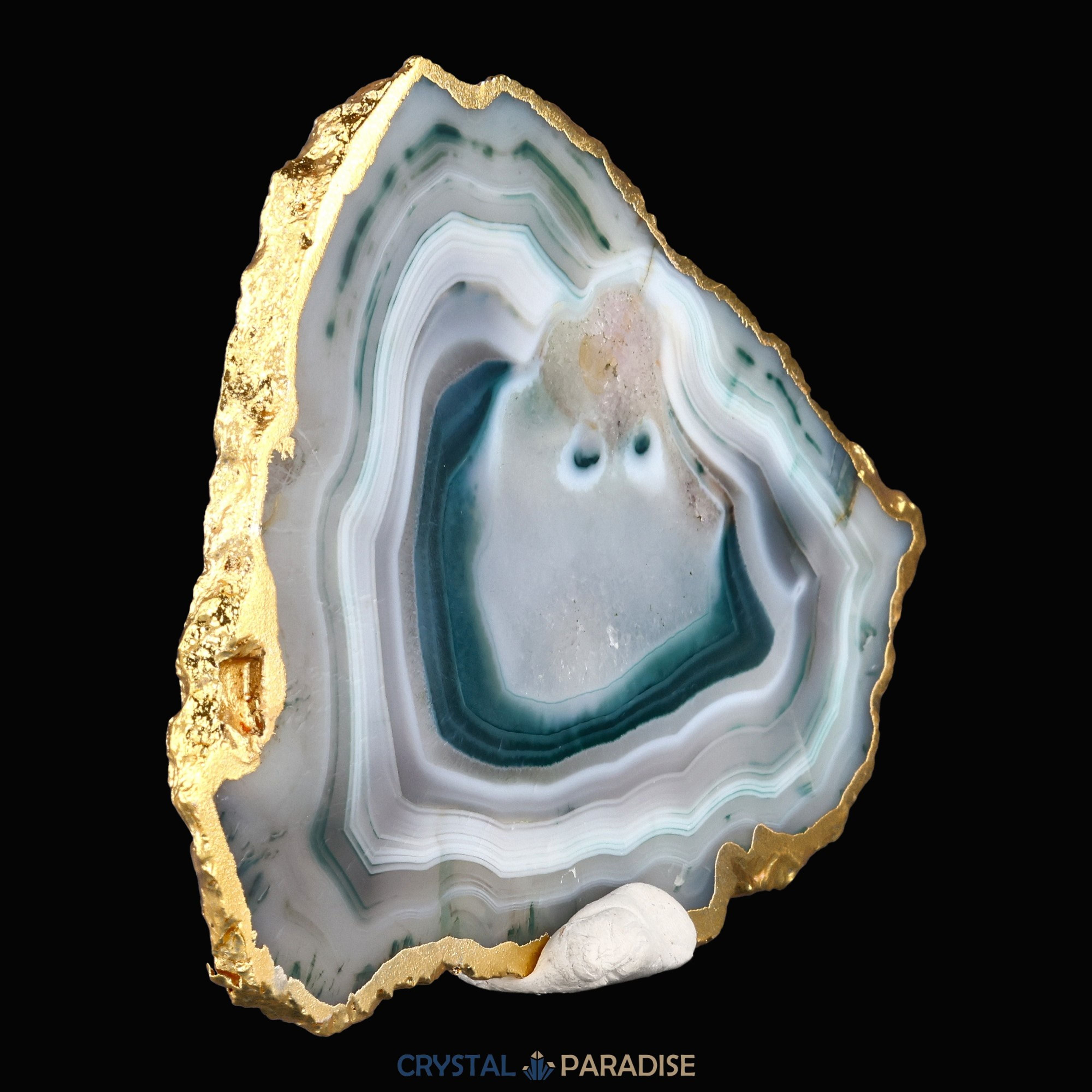 Achatscheibe grün weiss mit Goldrand - ca. 10 cm – Ansicht 8