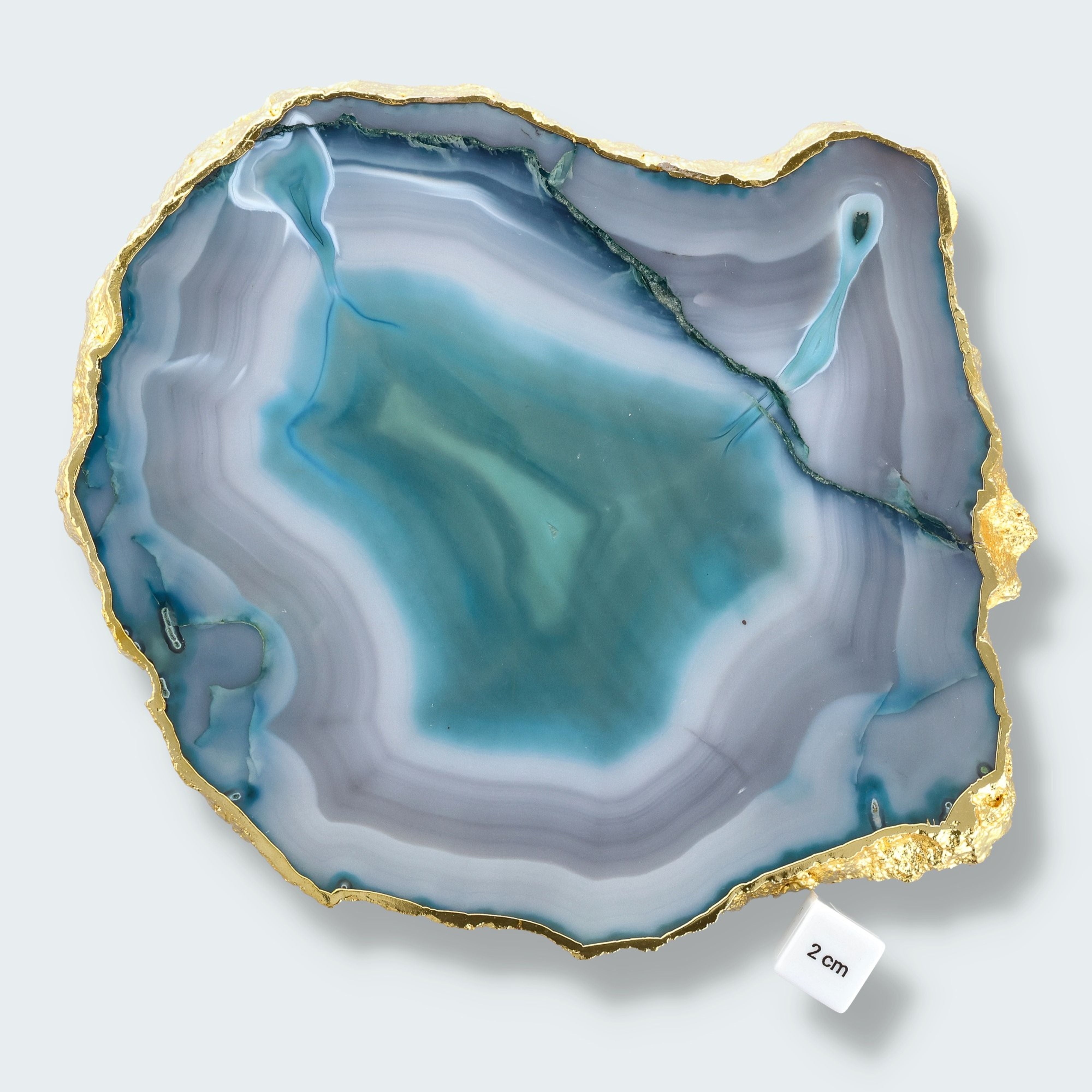 Achatscheibe grün-weiss mit Goldrand - ca. 24,5 cm Durchmesser (1040g) – Ansicht 3