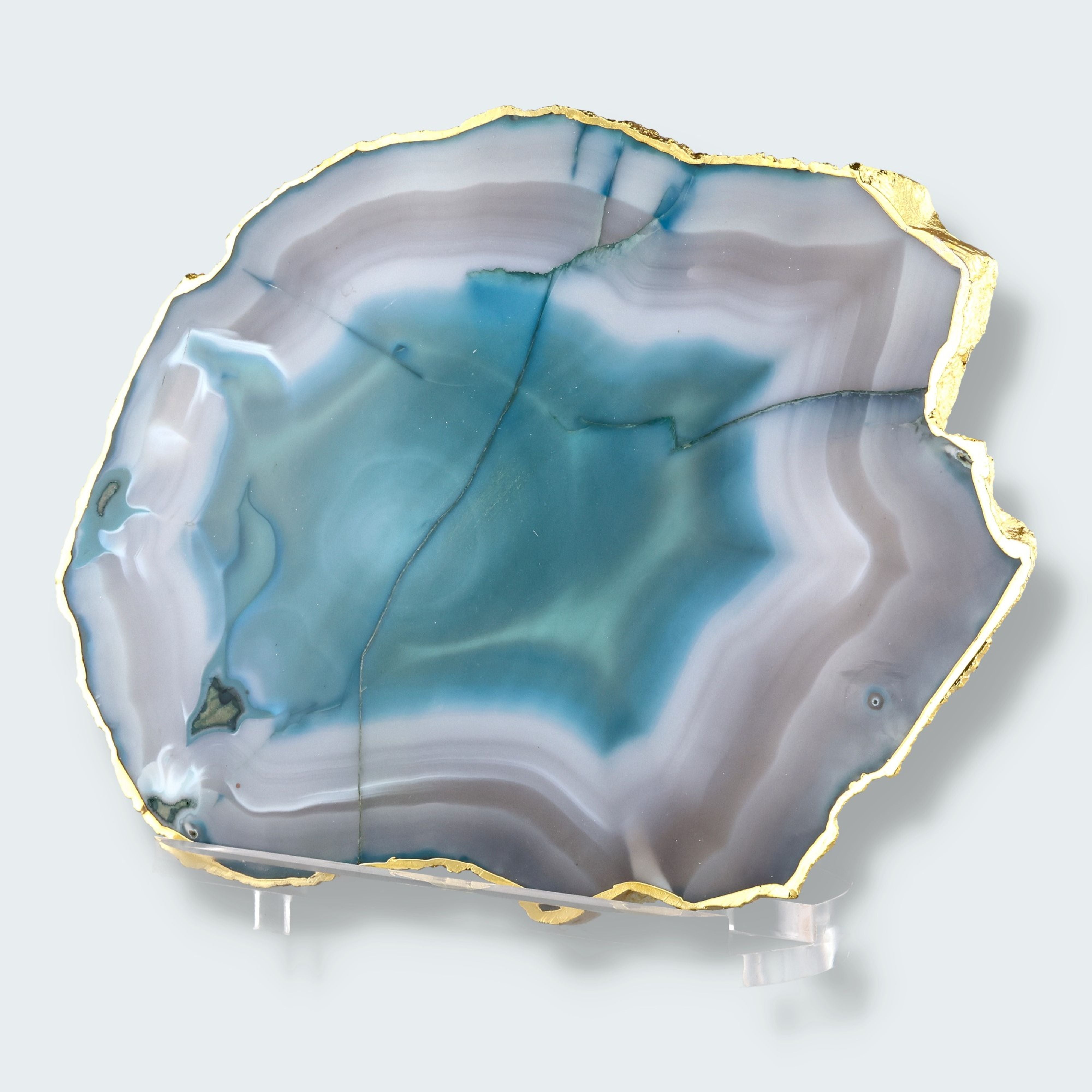 Achatscheibe grün weiss mit Goldrand - ca. 28 cm – Ansicht 2