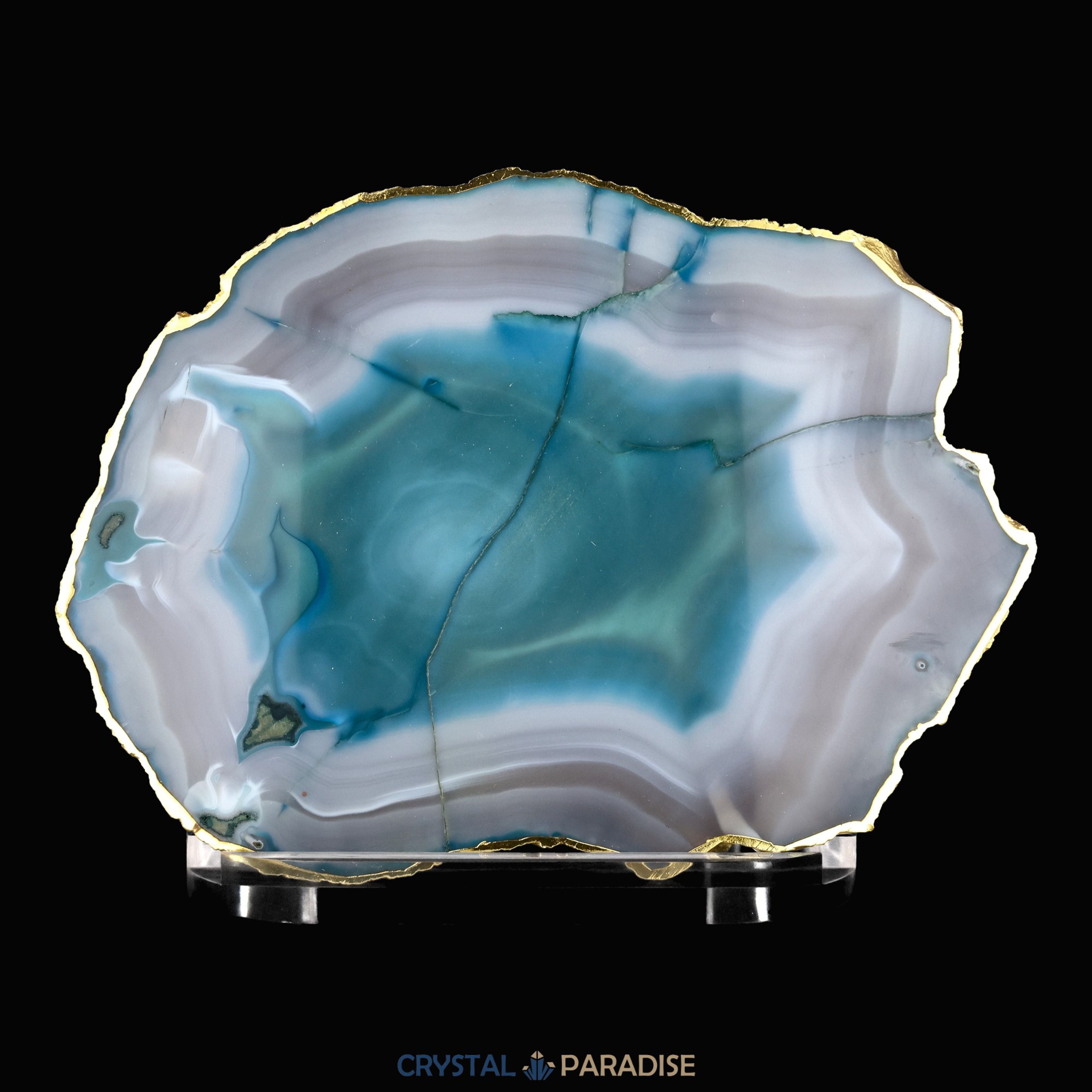 Achatscheibe grün weiss mit Goldrand - ca. 28 cm – Ansicht 4