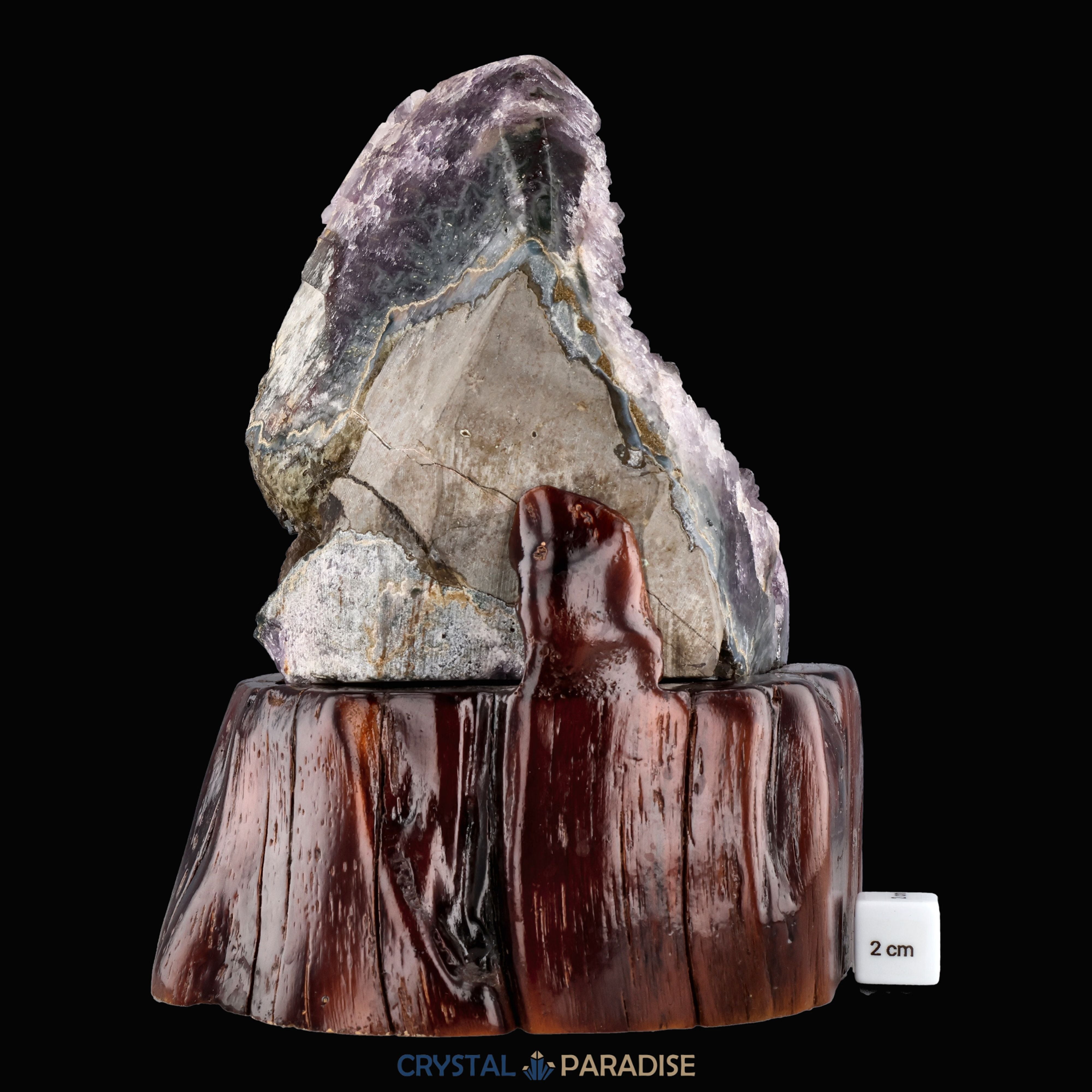 Amethyst Druse mit Calcit auf Holzständer (2531g) – Ansicht 10