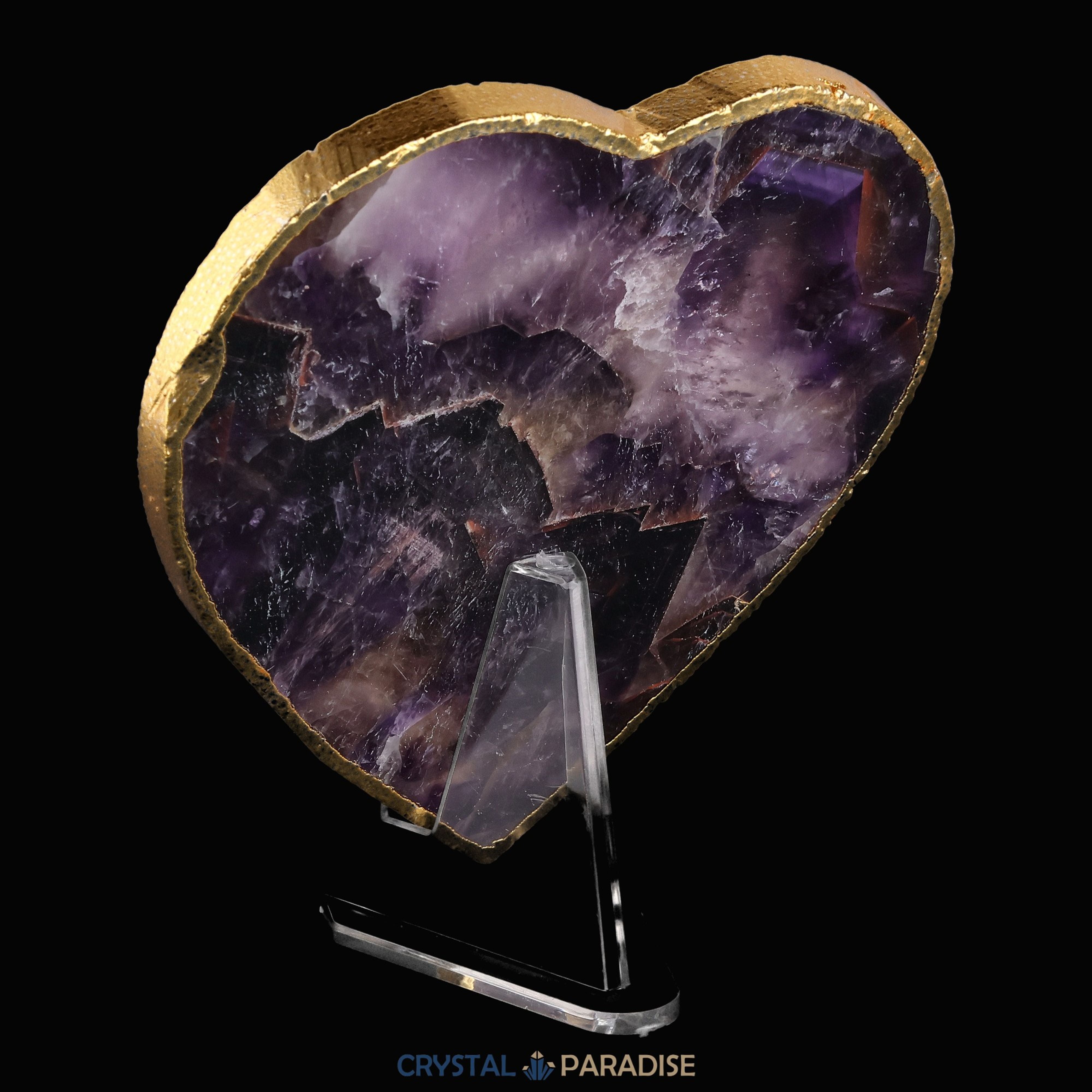 Amethyst-Scheibe mit Goldrand in Herzform – Ansicht 6