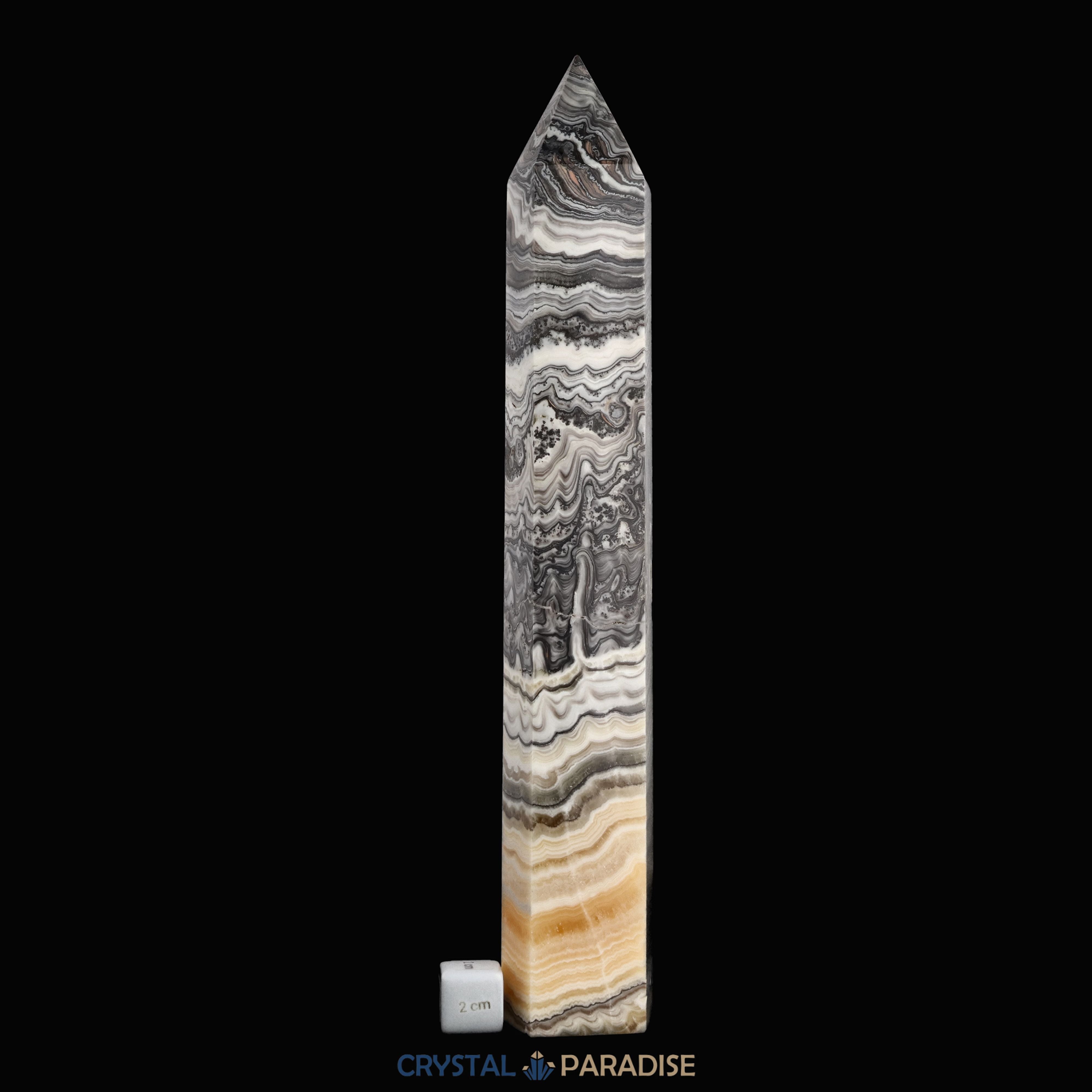 Gestreifter gelber Calcit Obelisk aus Brasilien – Ansicht 7