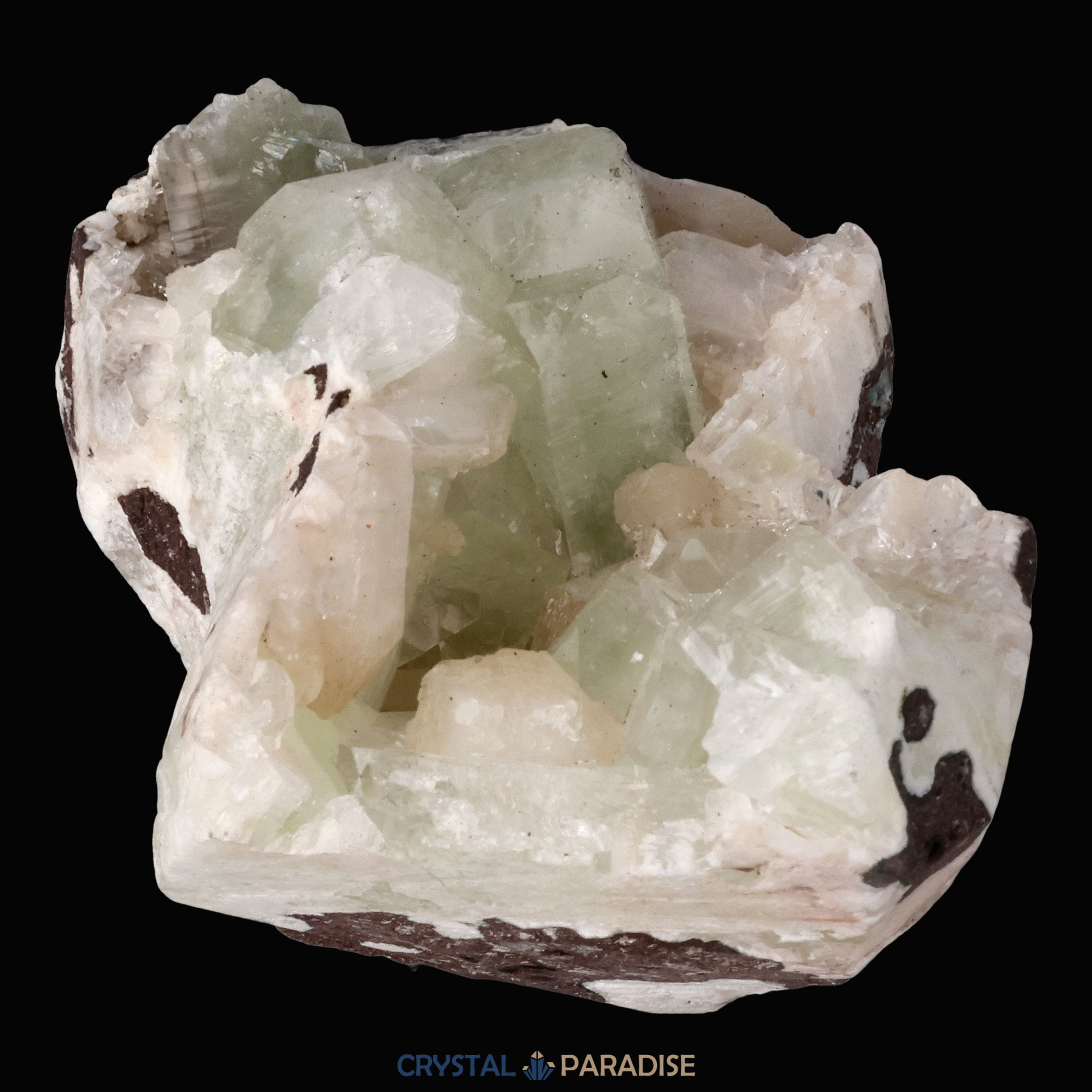 Grüner Apophyllit mit Stilbit Cluster aus Indien (477g) – Ansicht 6