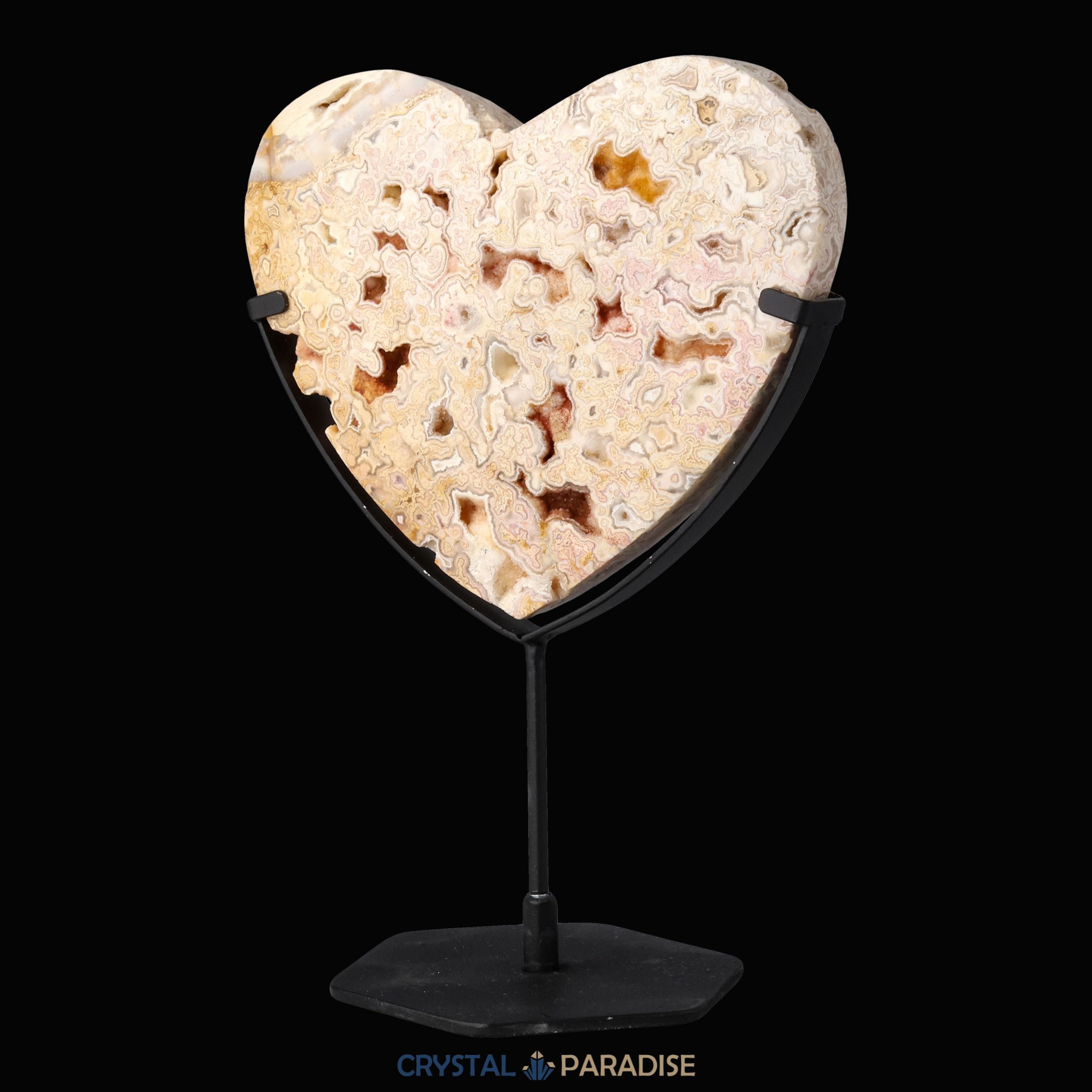 Herz auf schwarzem Standfuss aus Goldener Cracy Lace Achat – Ansicht 5