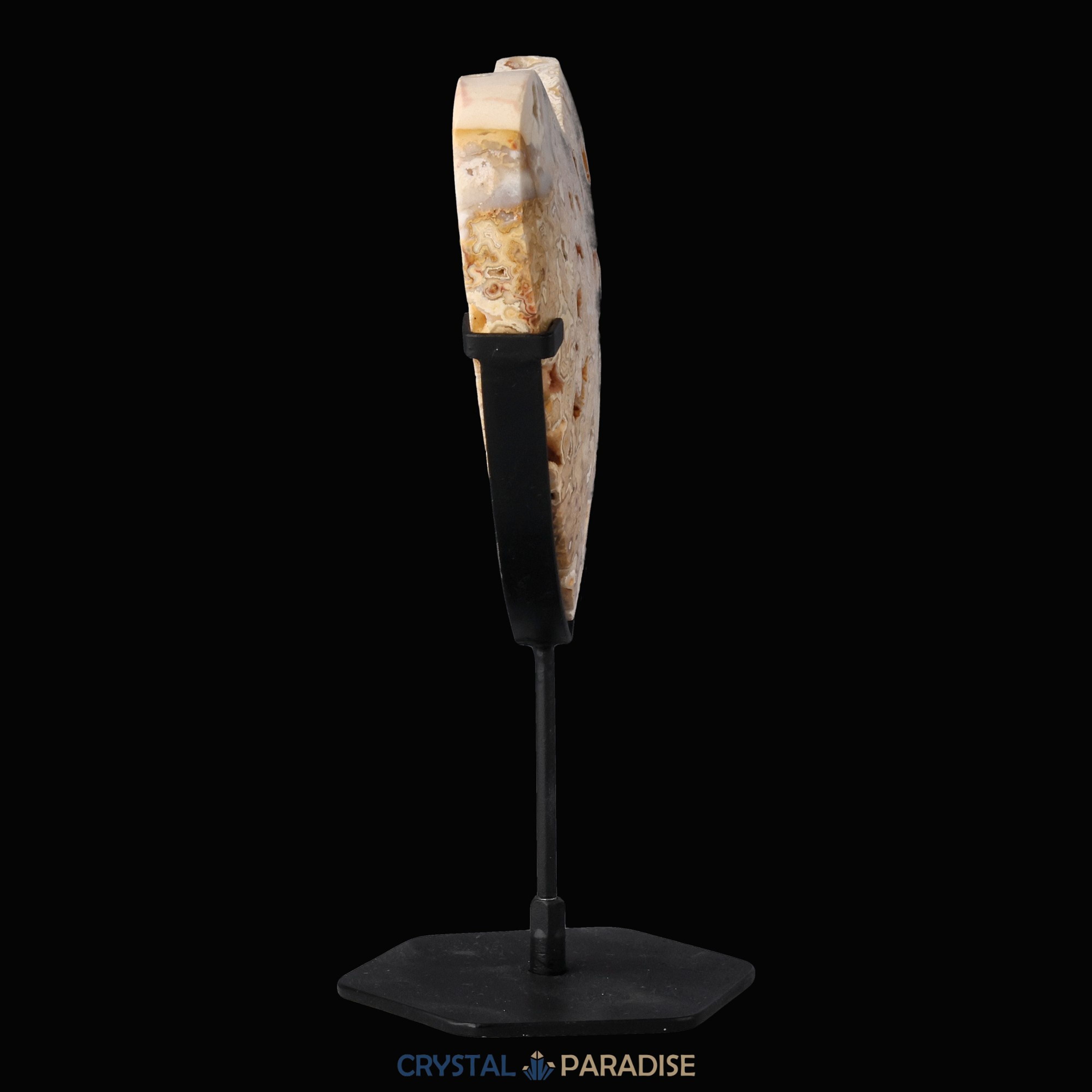 Herz auf schwarzem Standfuss aus Goldener Cracy Lace Achat – Ansicht 7