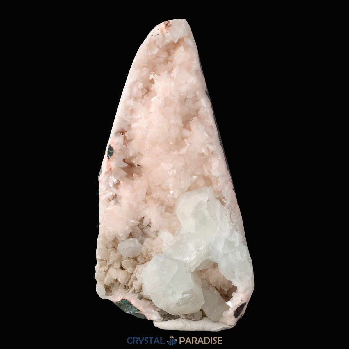 Heulandit Euzeolit Geode mit grünem Apophyllit aus Indien (625g) – Ansicht 4